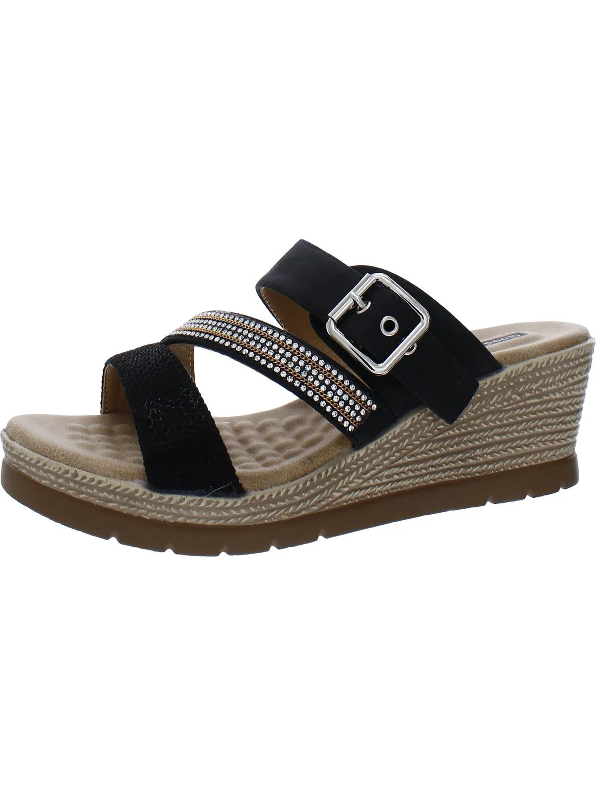 Monika Womens Faux Leather Rhinestone Wedge Sandals