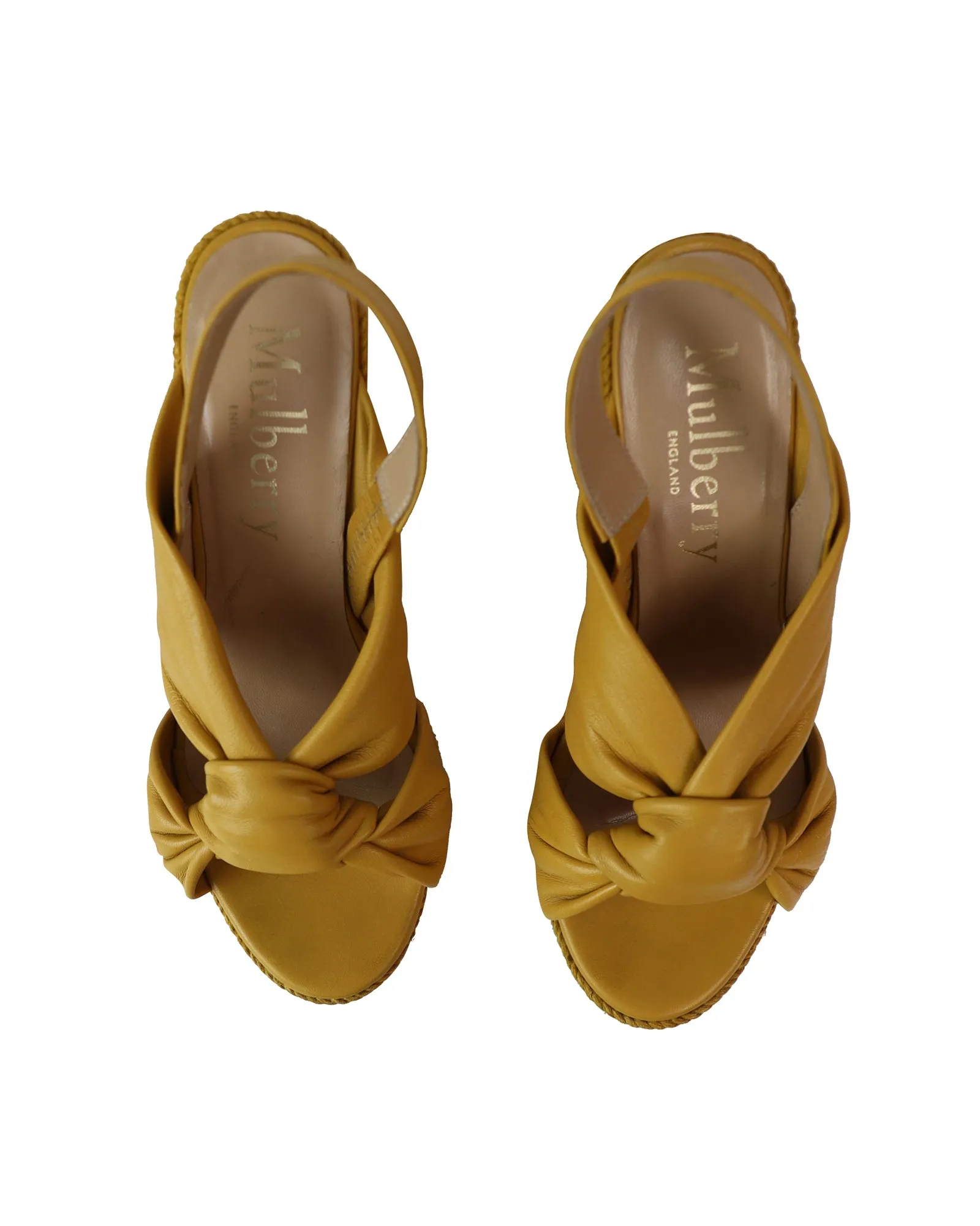Mulberry Slingback Espadrille Wedges in Yellow Leather