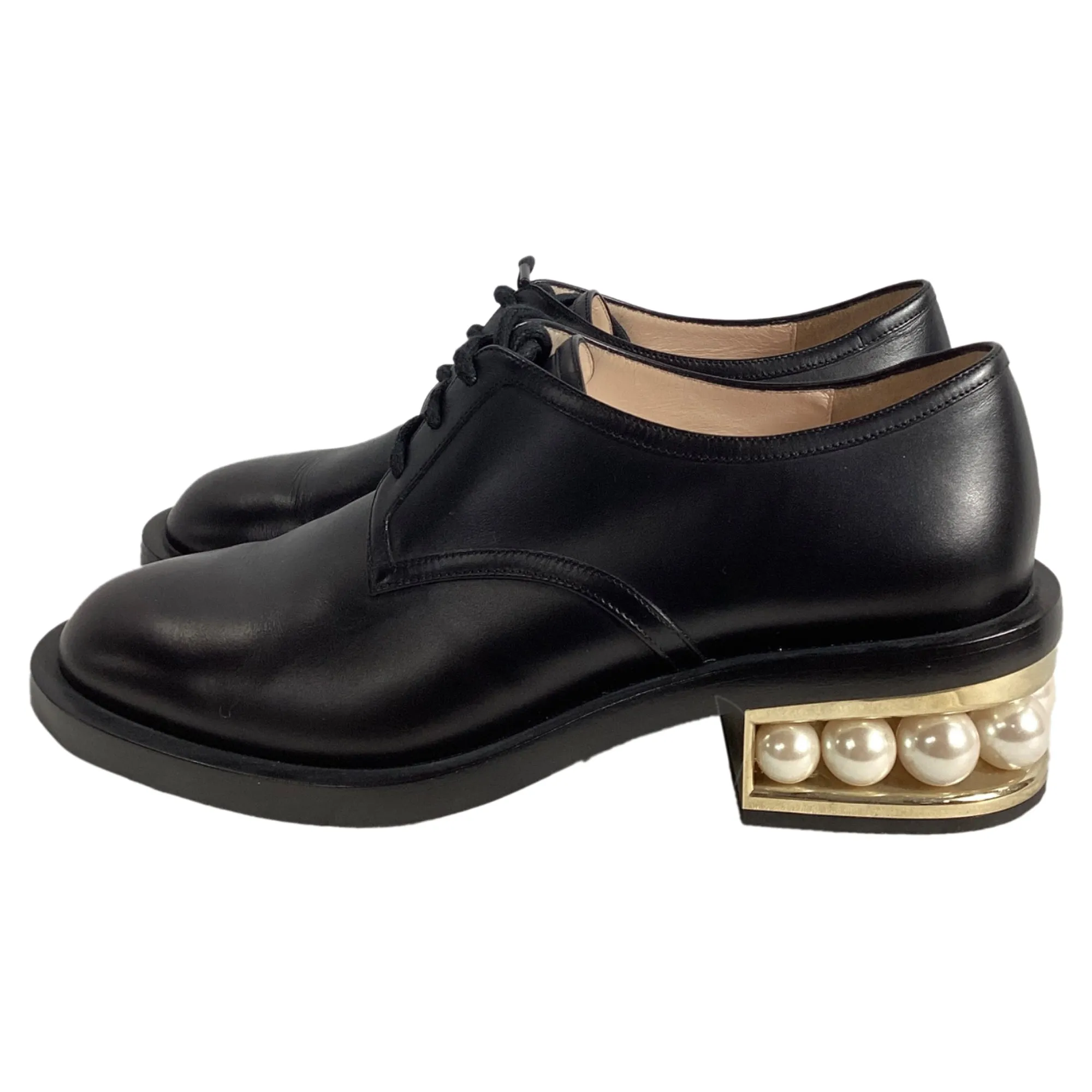 Nicholas Kirkwood Casati Pearl Derbys in Black Leather
