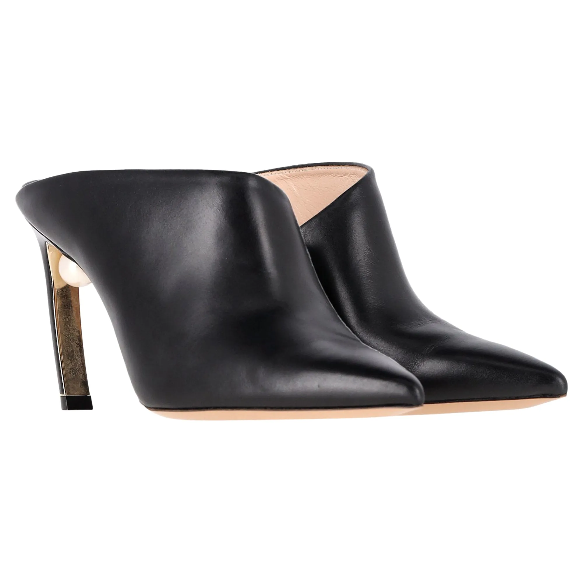 Nicholas Kirkwood Mira Pointed Toe Mules in Black Leather