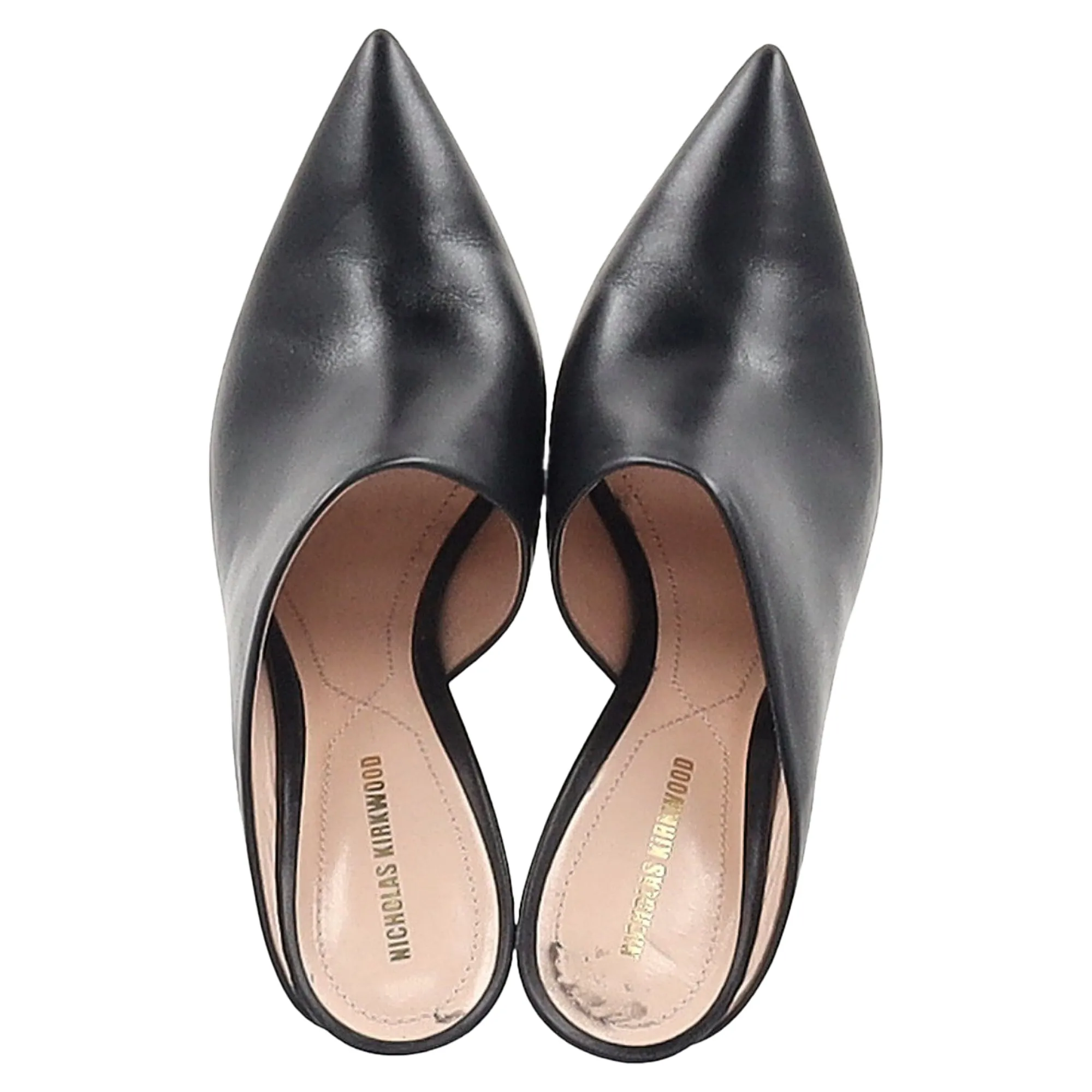 Nicholas Kirkwood Mira Pointed Toe Mules in Black Leather
