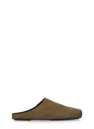 Olive Green Smooth Leather Sabots