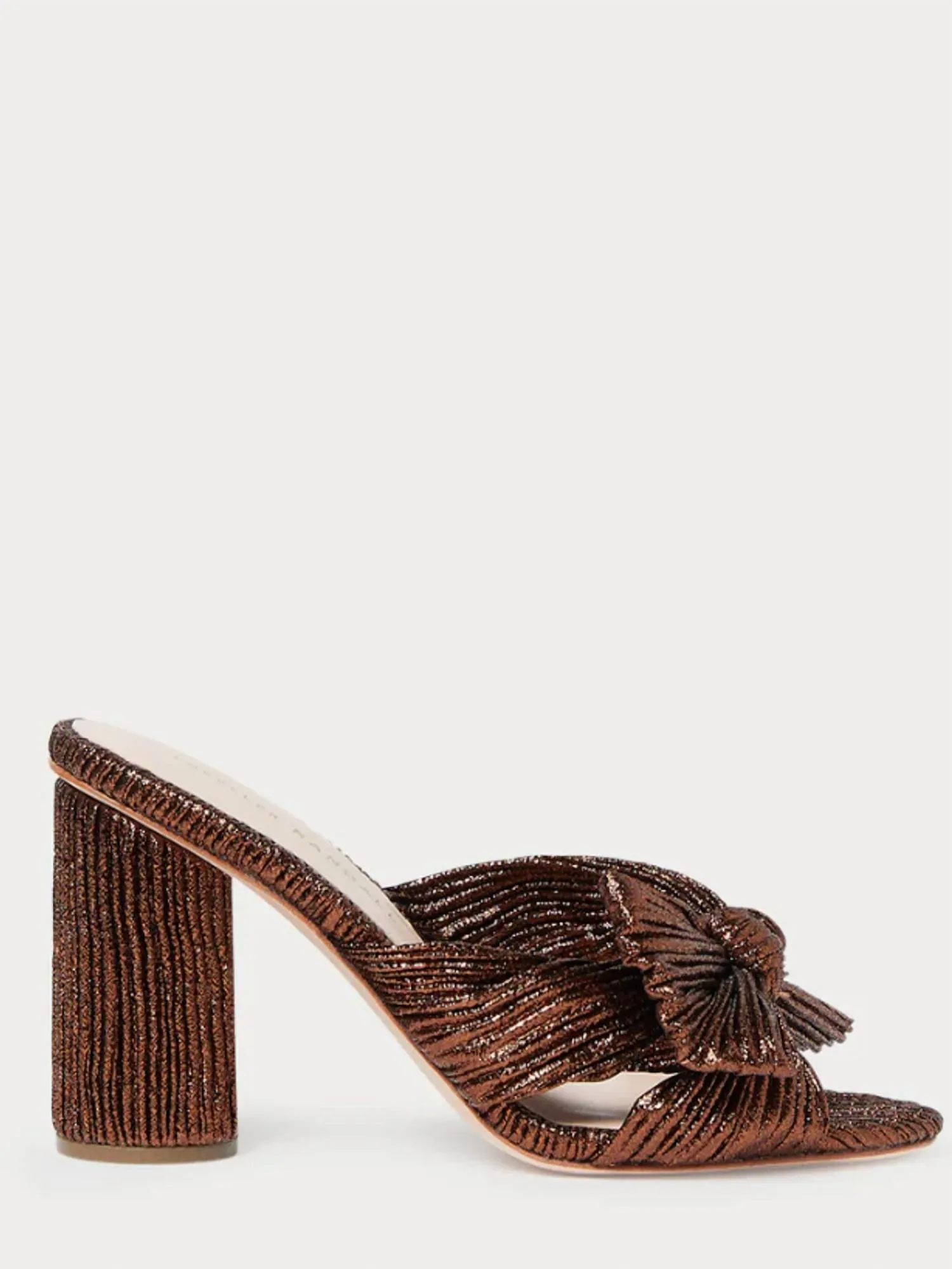 Penny Metallic Lam Block-Heel Mules In Mocha