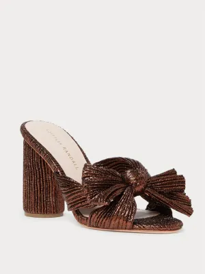 Penny Metallic Lam Block-Heel Mules In Mocha