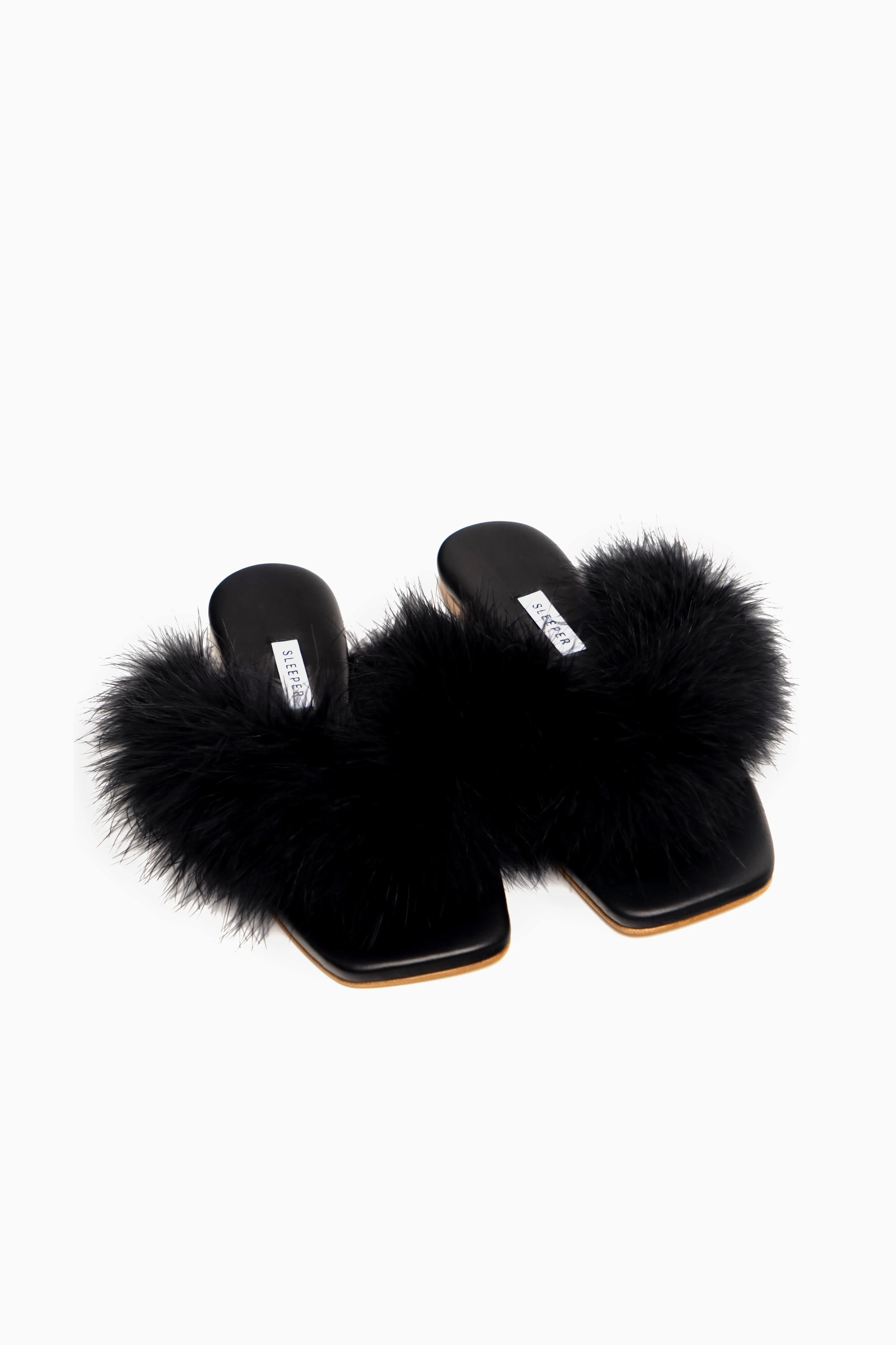 Pom Slides with Feathers in Black