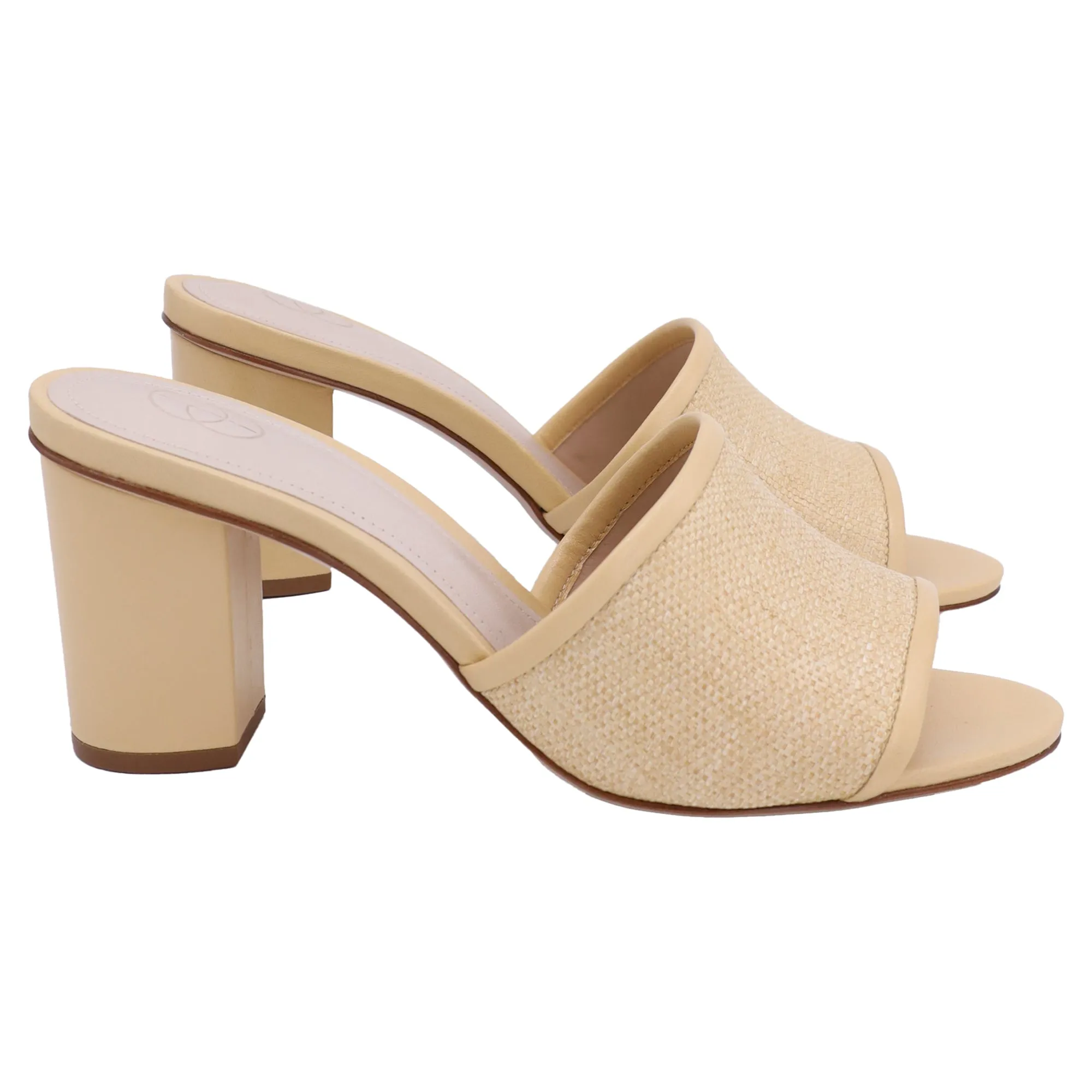 Porte & Paire Leather-Trimmed Mules in Beige Raffia