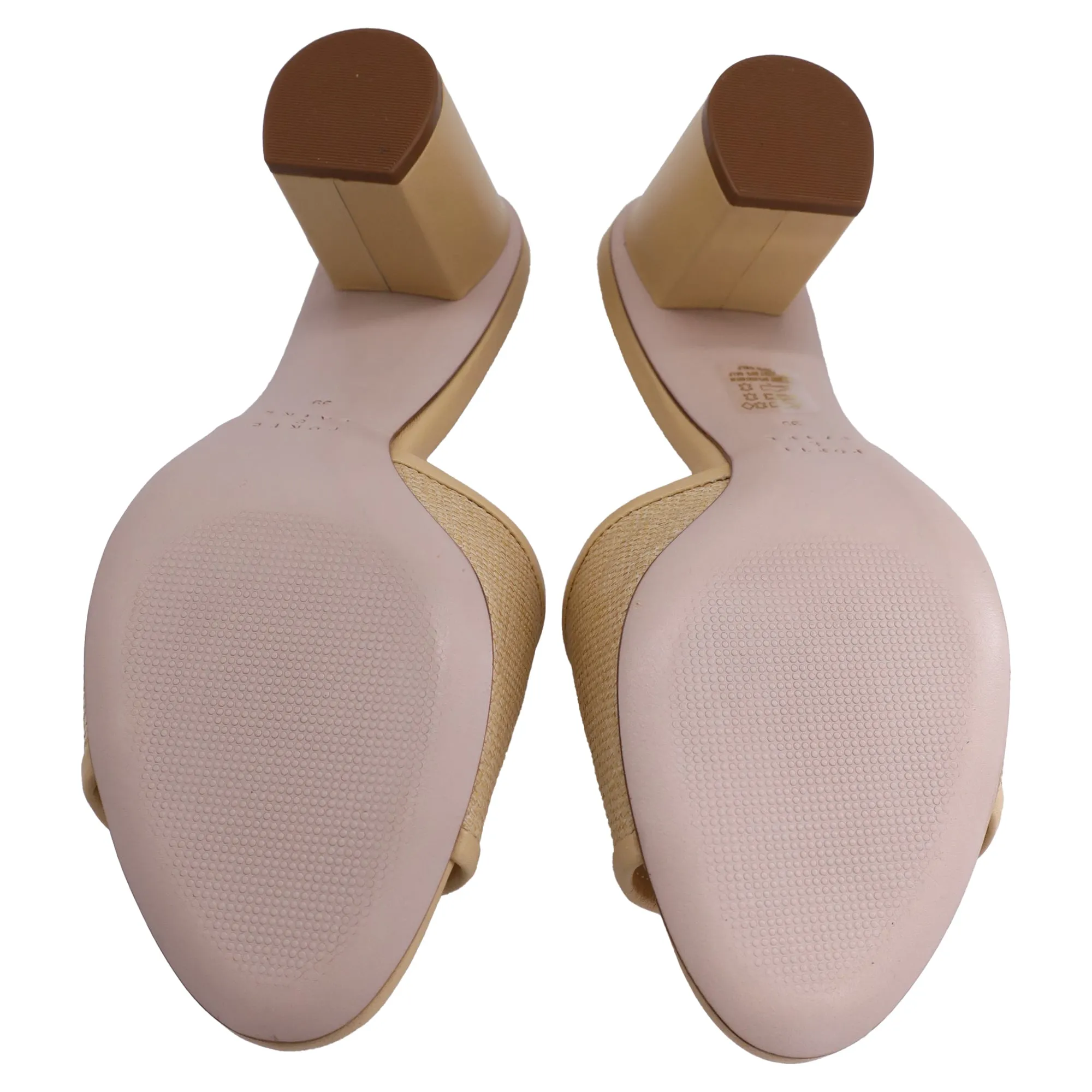 Porte & Paire Leather-Trimmed Mules in Beige Raffia