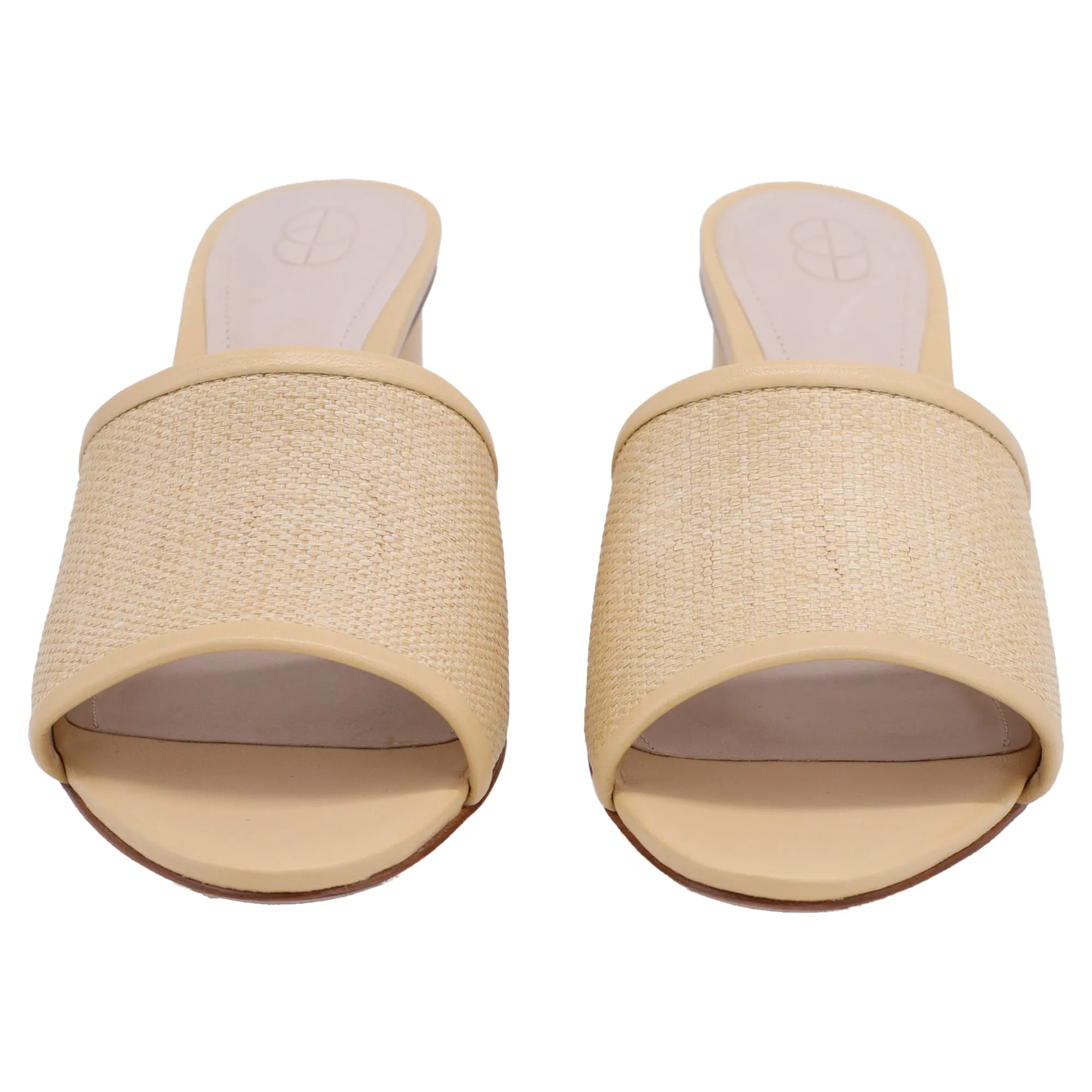 Porte & Paire Leather-Trimmed Mules in Beige Raffia