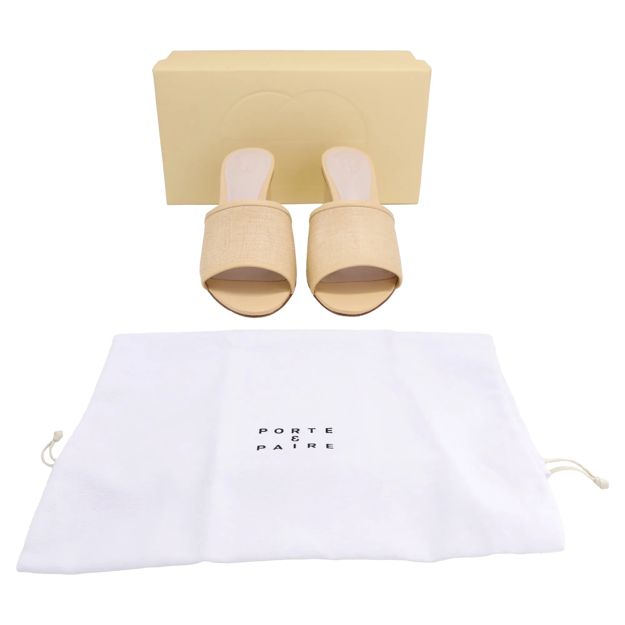Porte & Paire Leather-Trimmed Mules in Beige Raffia