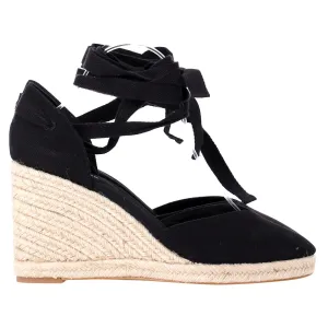 Reformation Camille Lace Up Wedge in Black Suede