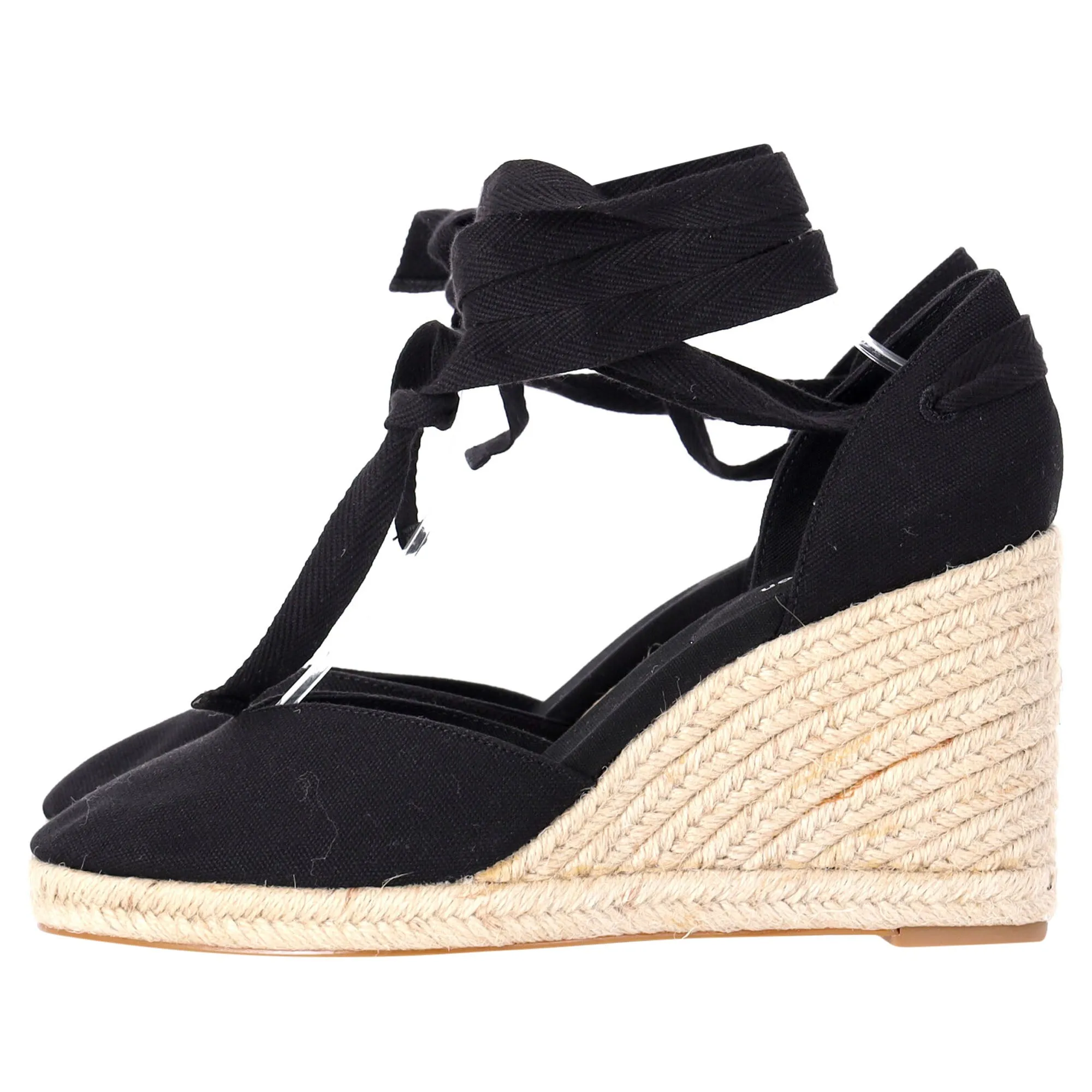 Reformation Camille Lace Up Wedge in Black Suede