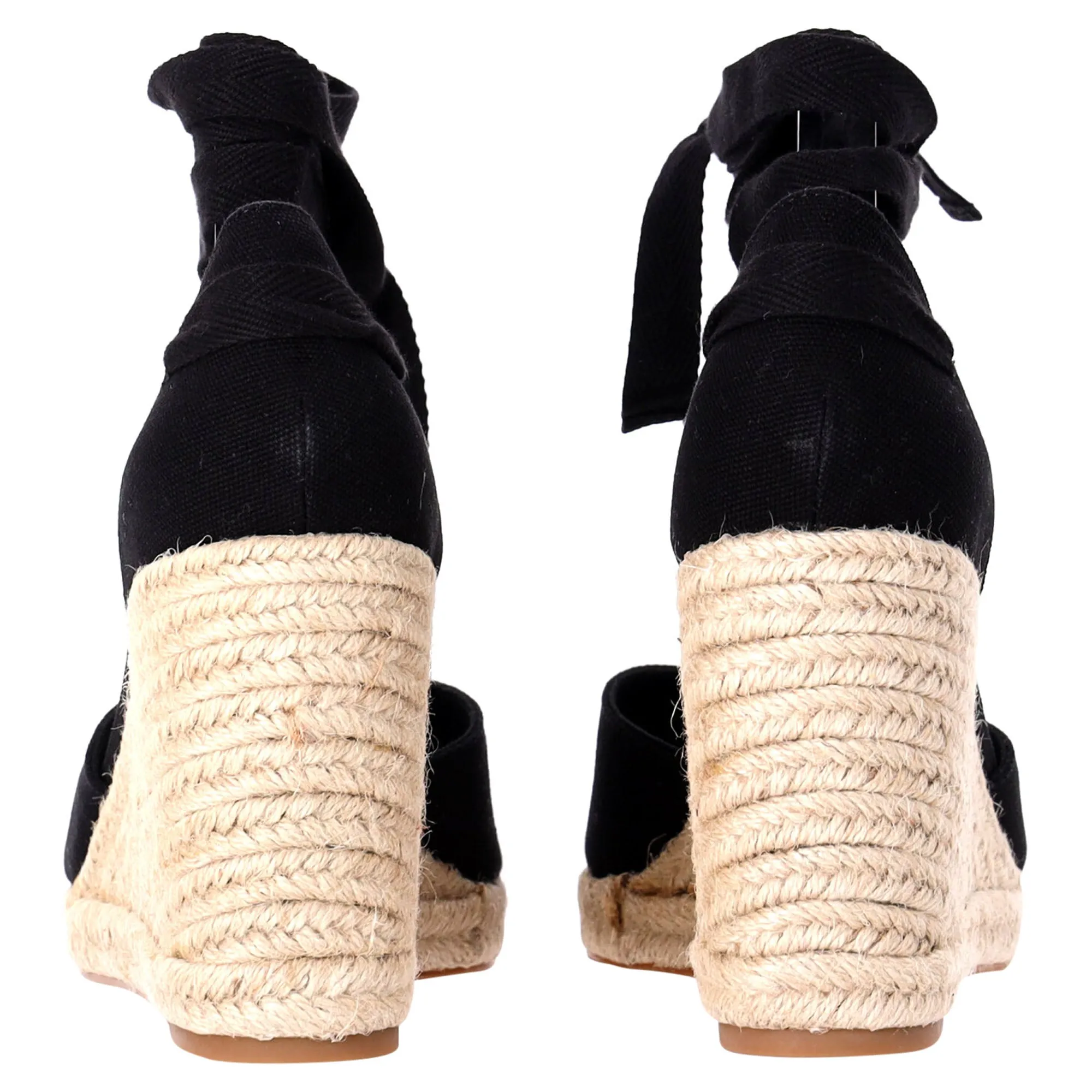 Reformation Camille Lace Up Wedge in Black Suede