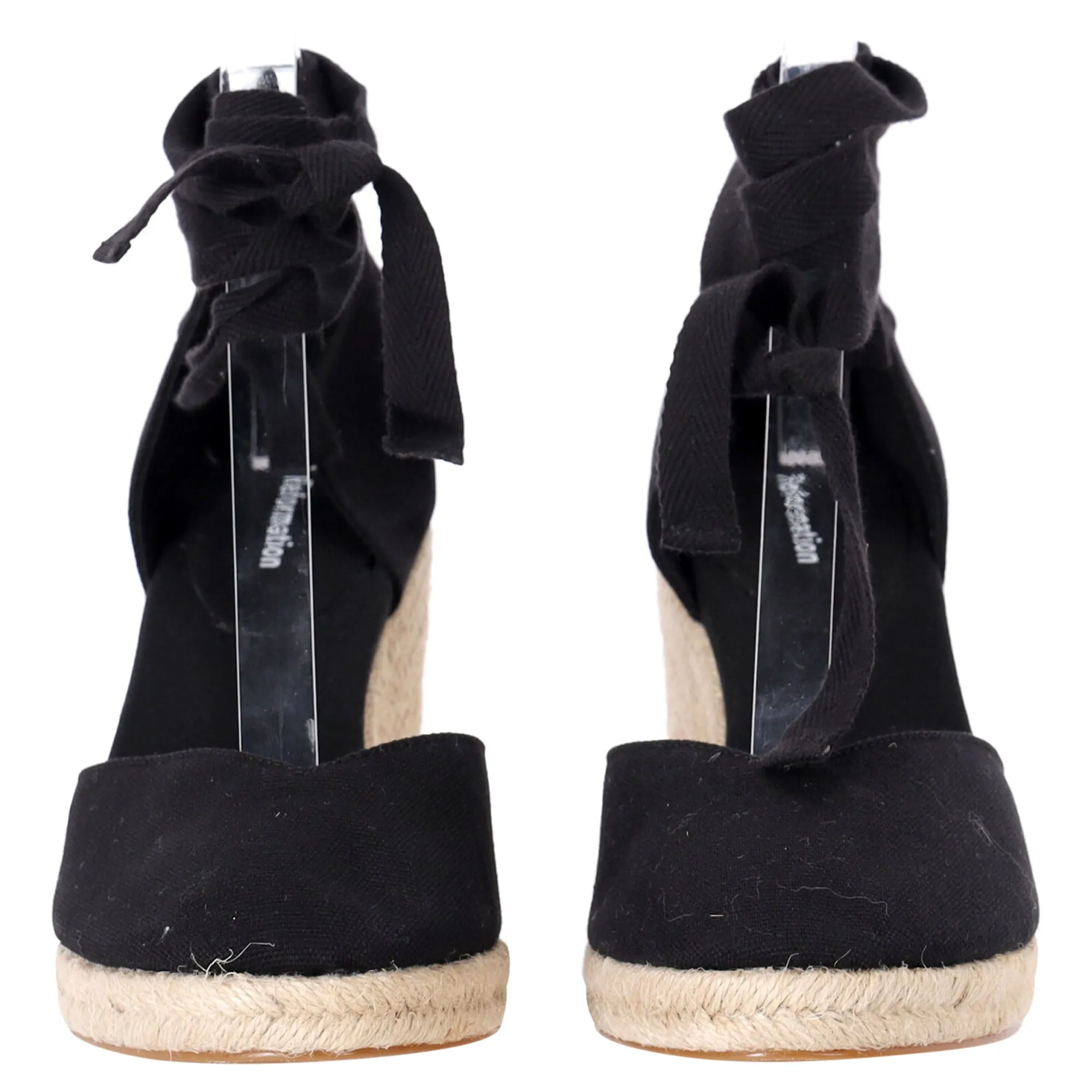 Reformation Camille Lace Up Wedge in Black Suede