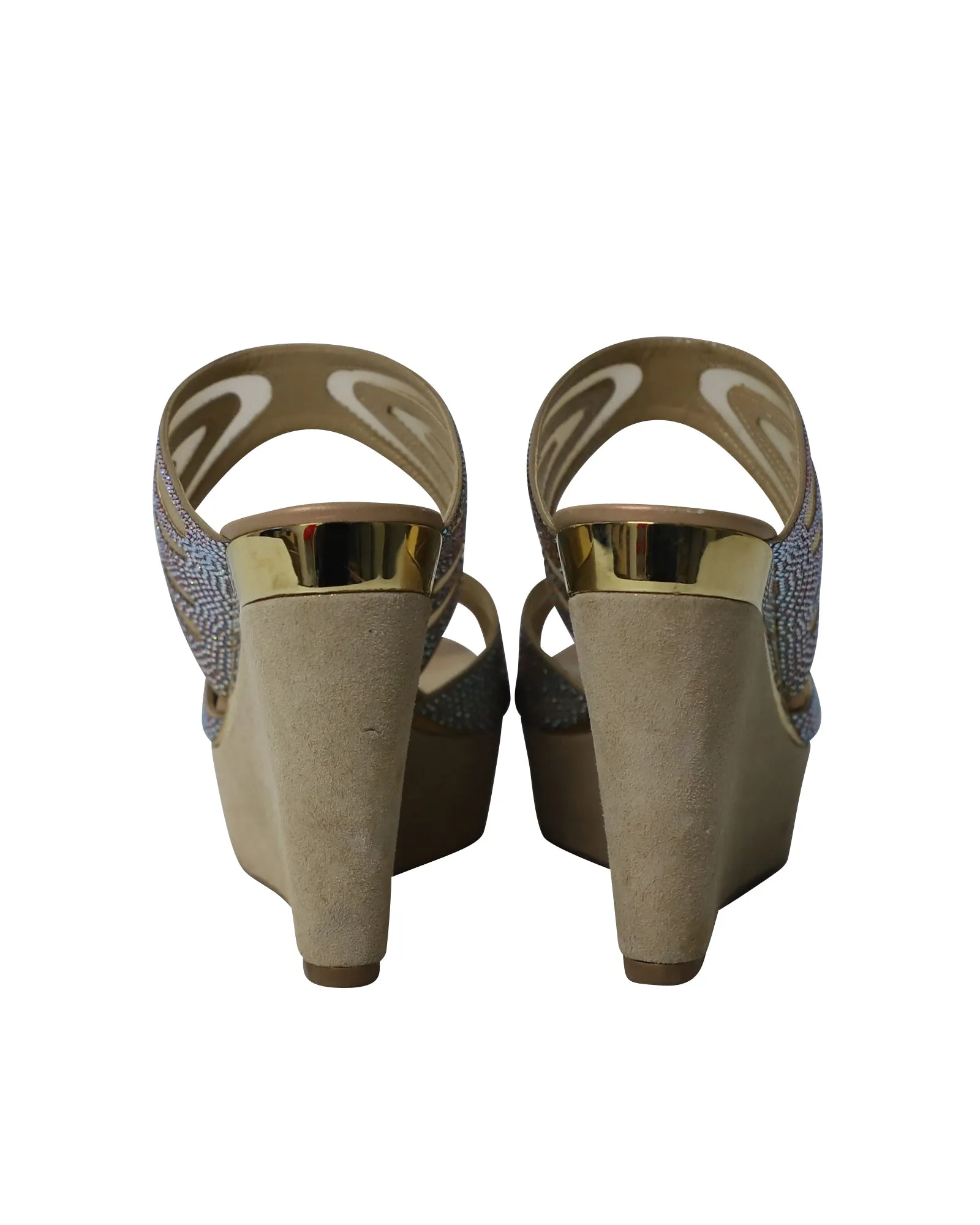 Rene Caovilla Crystal Embellished Two Band Wedge in Multicolor Suede