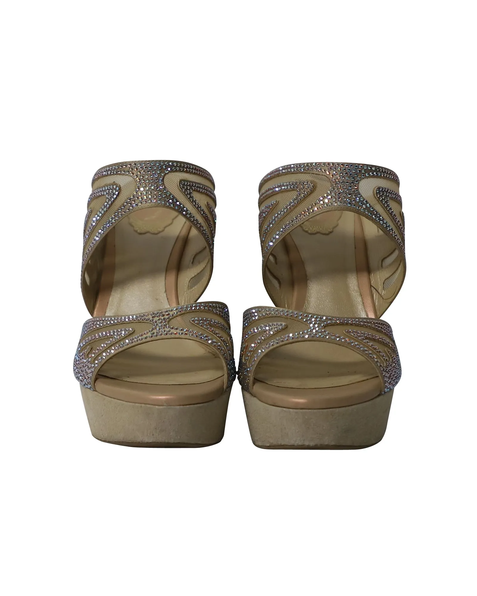 Rene Caovilla Crystal Embellished Two Band Wedge in Multicolor Suede