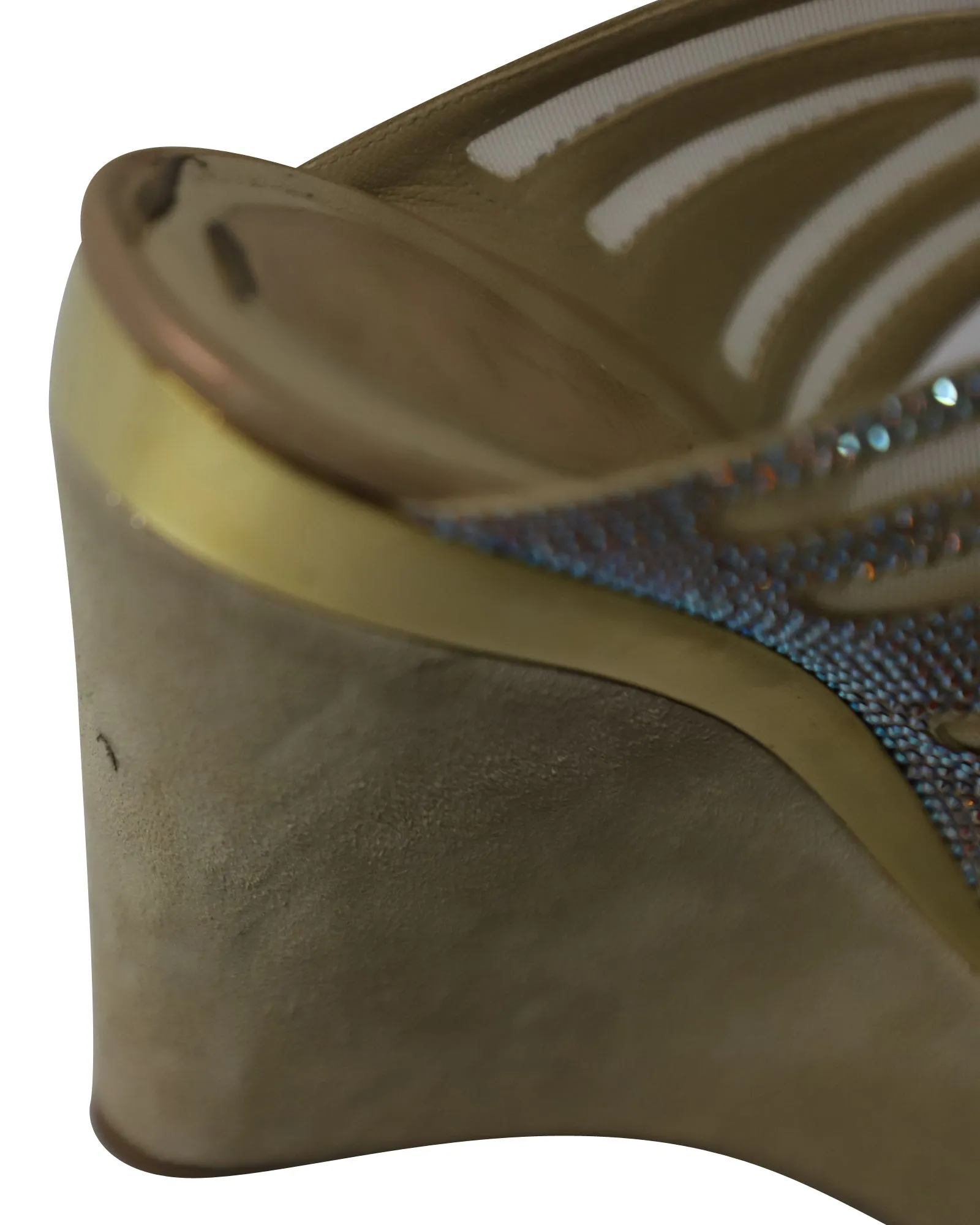 Rene Caovilla Crystal Embellished Two Band Wedge in Multicolor Suede