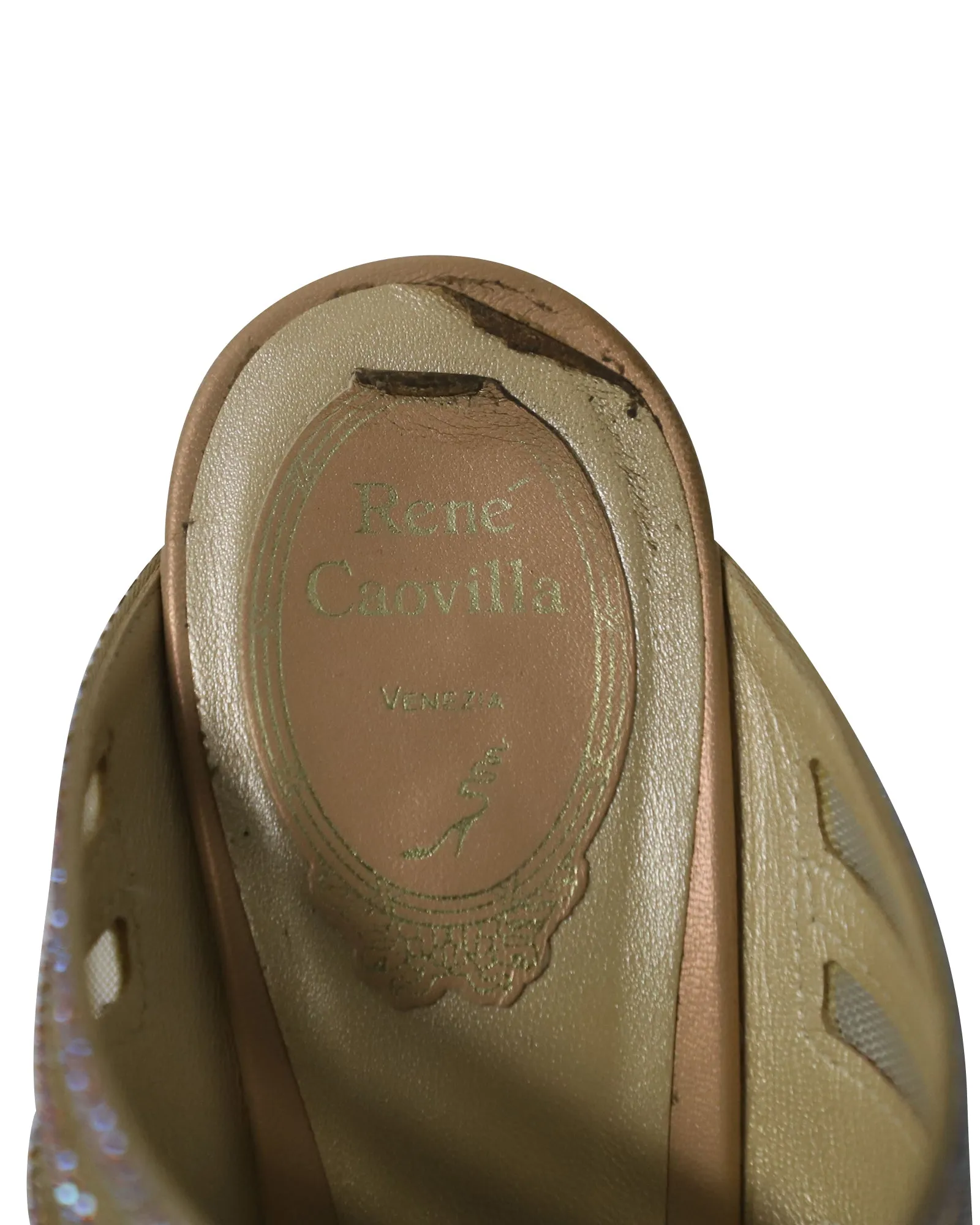 Rene Caovilla Crystal Embellished Two Band Wedge in Multicolor Suede