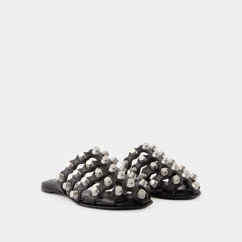 Rexa Cage Slide Flat Shoes - Leather - Black