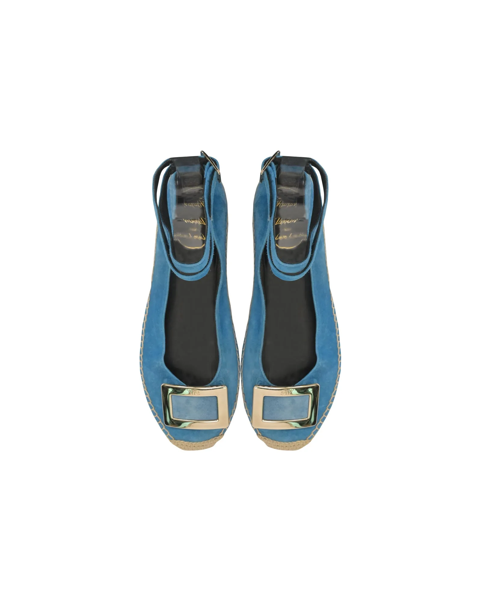 Roger Vivier Ankle Strap Espadrilles in Blue Suede
