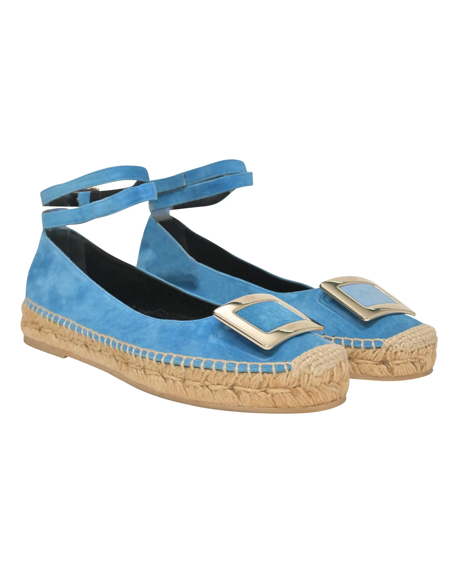Roger Vivier Ankle Strap Espadrilles in Blue Suede