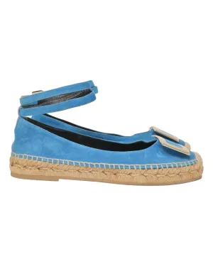 Roger Vivier Ankle Strap Espadrilles in Blue Suede