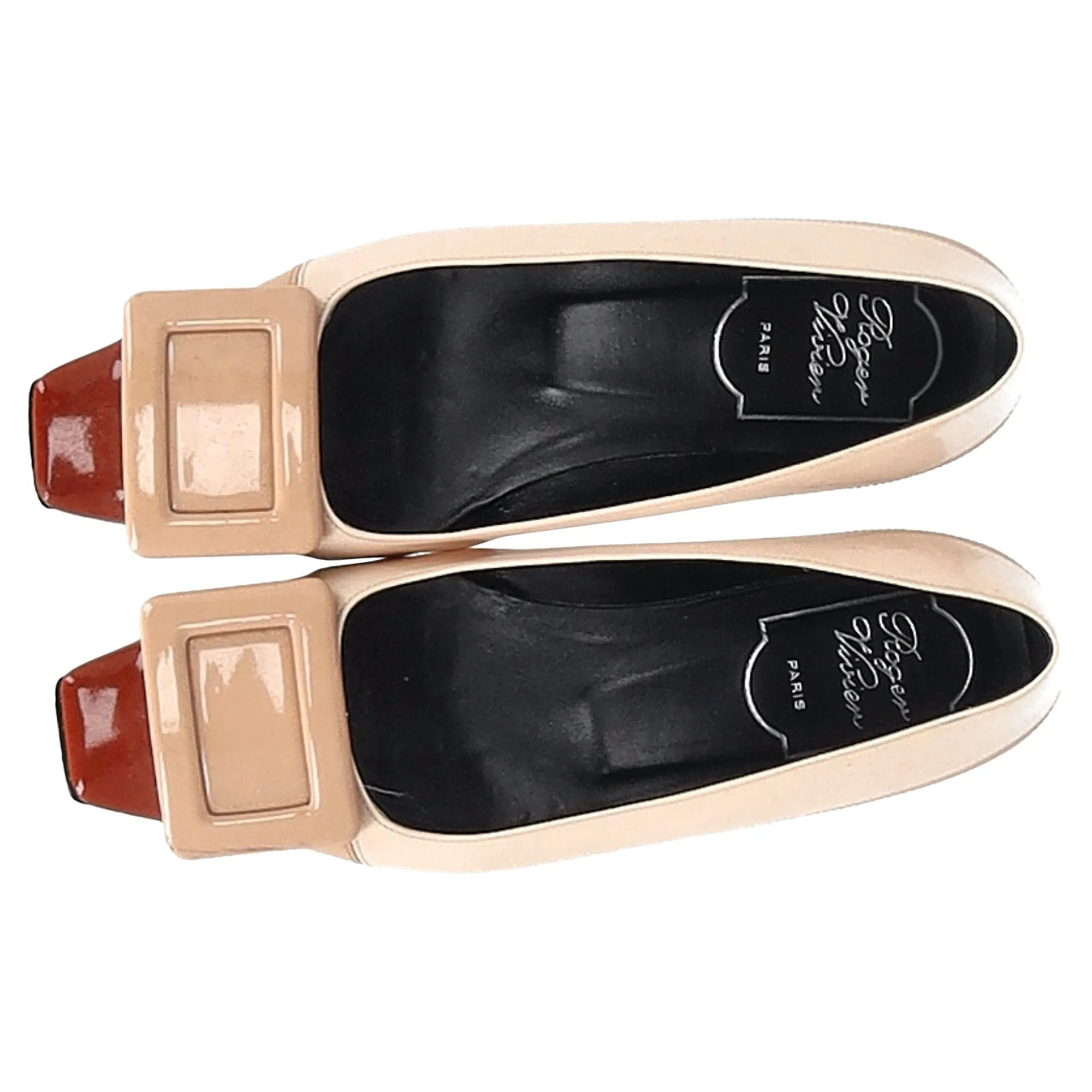 Roger Vivier Belle Vivier Buckle Flats in Beige Patent Leather