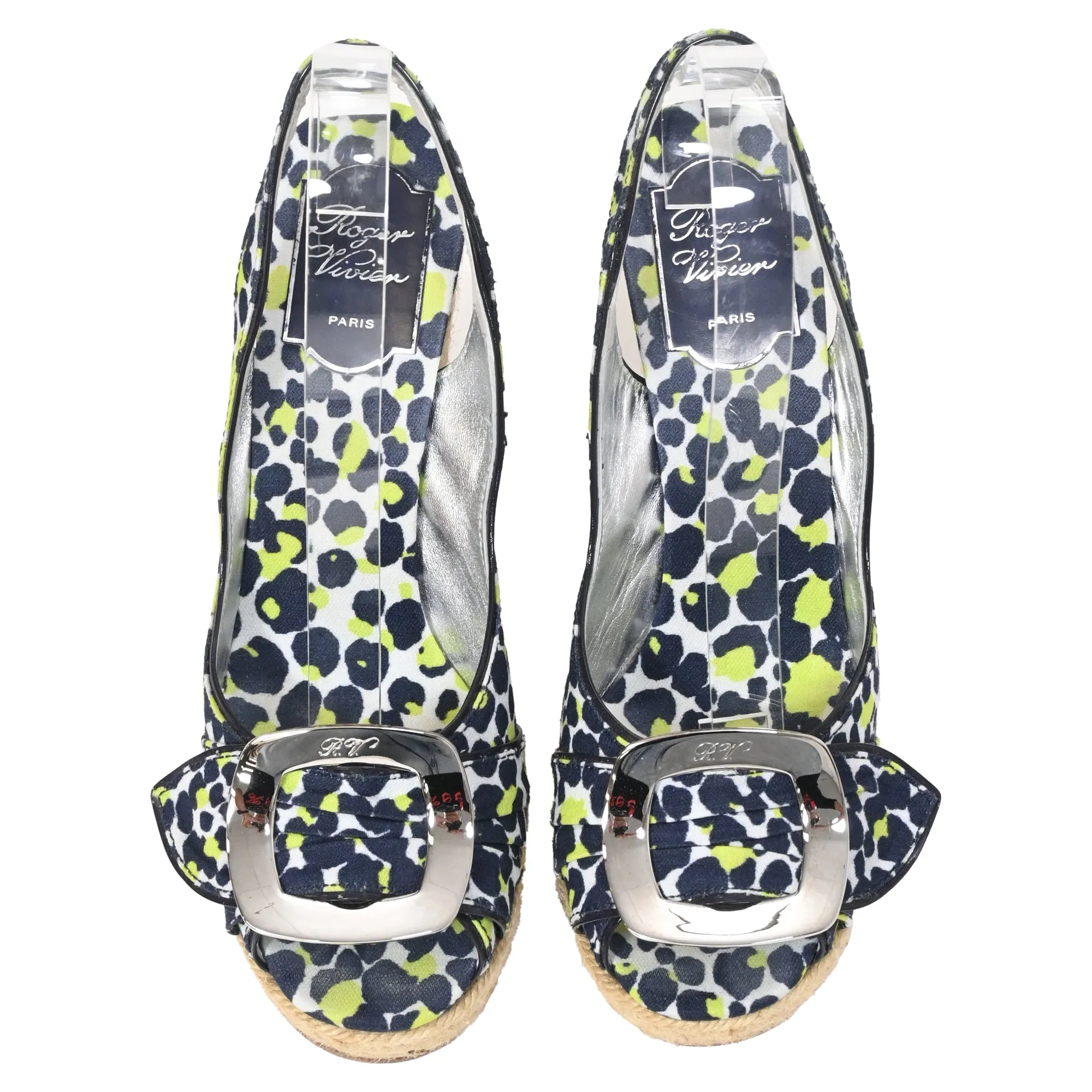 Roger Vivier Slingback Summer Wedges in Multicolor Canvas