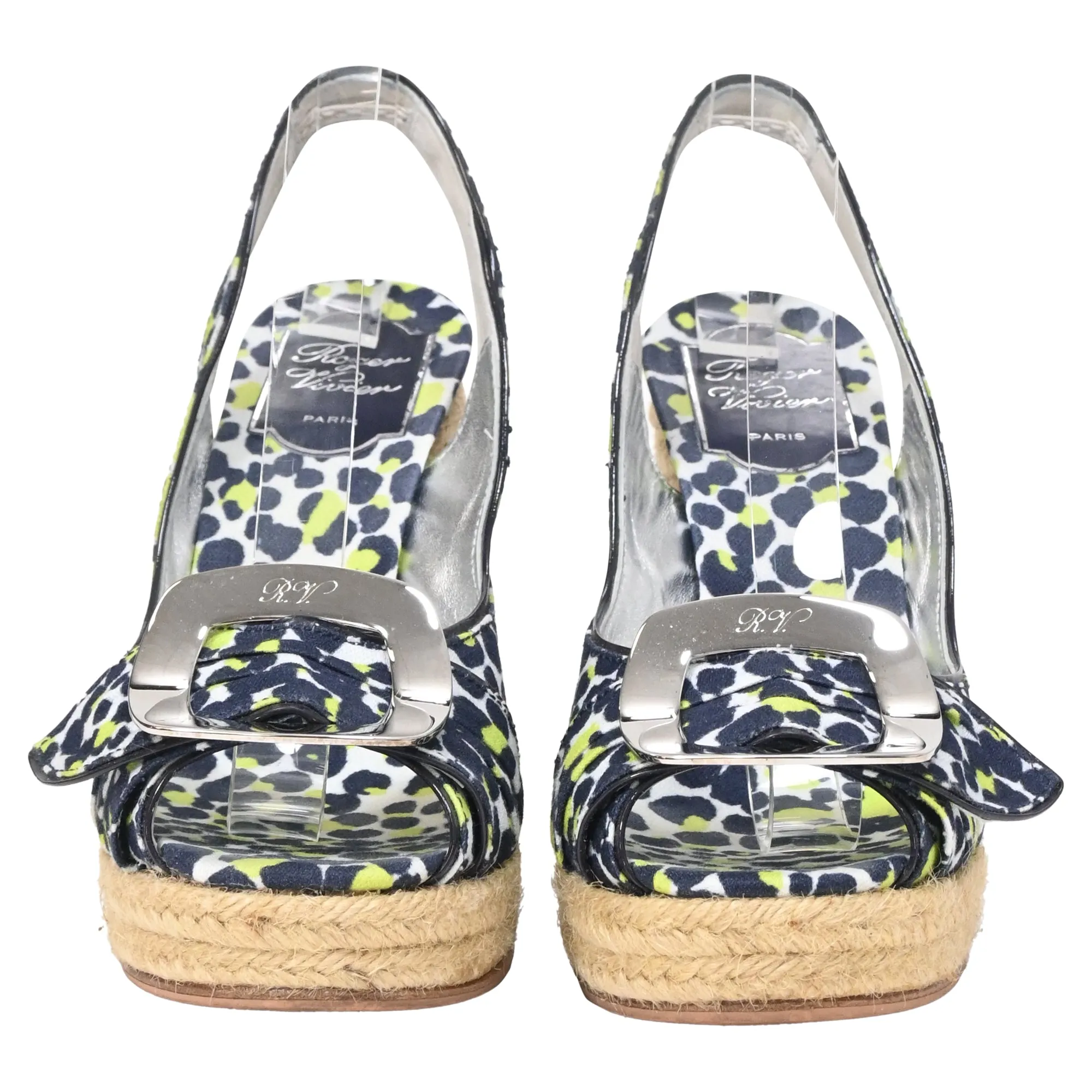 Roger Vivier Slingback Summer Wedges in Multicolor Canvas