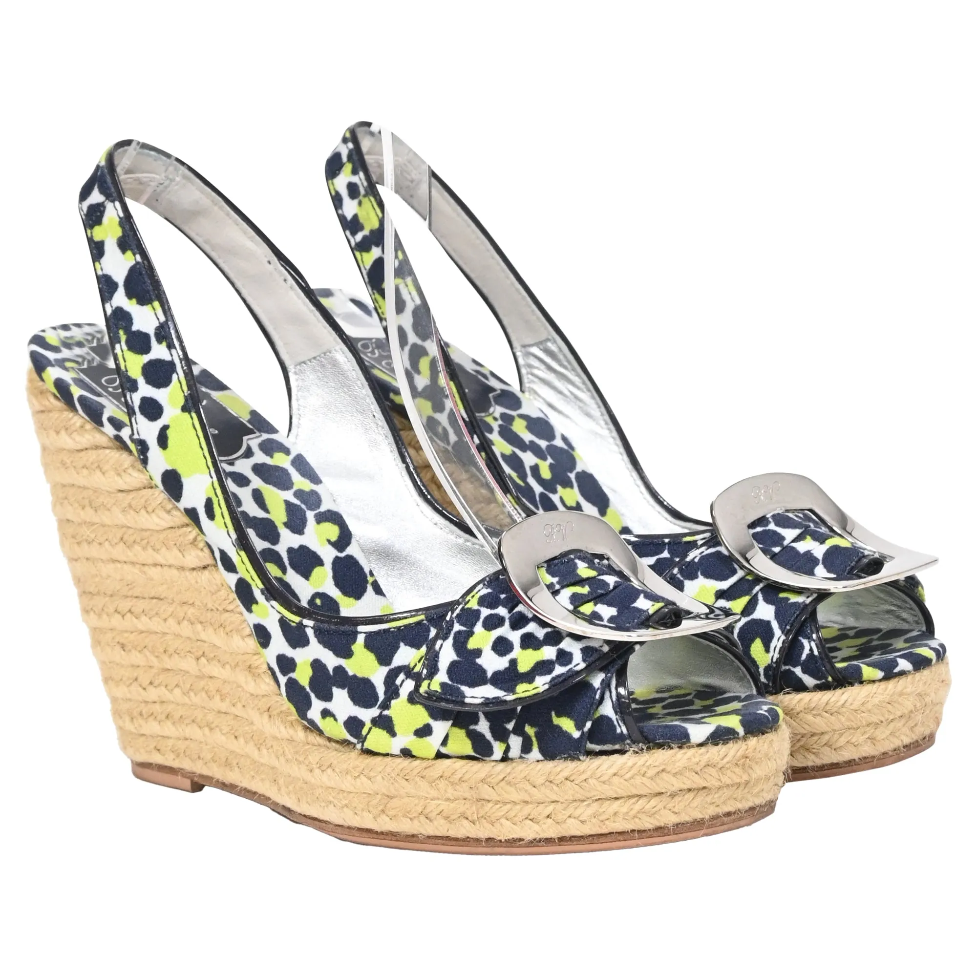 Roger Vivier Slingback Summer Wedges in Multicolor Canvas