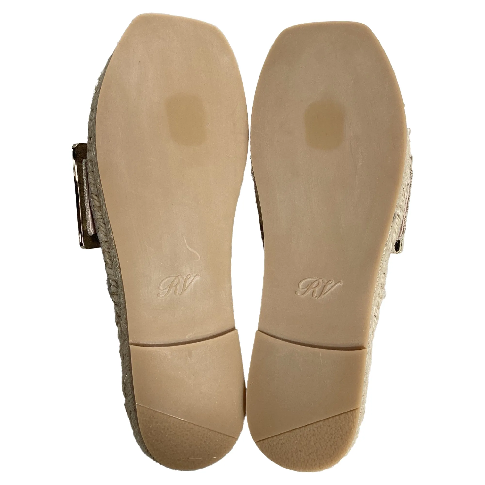 Roger Vivier Strass Espadrille Platform Slides in Beige Linen Canvas