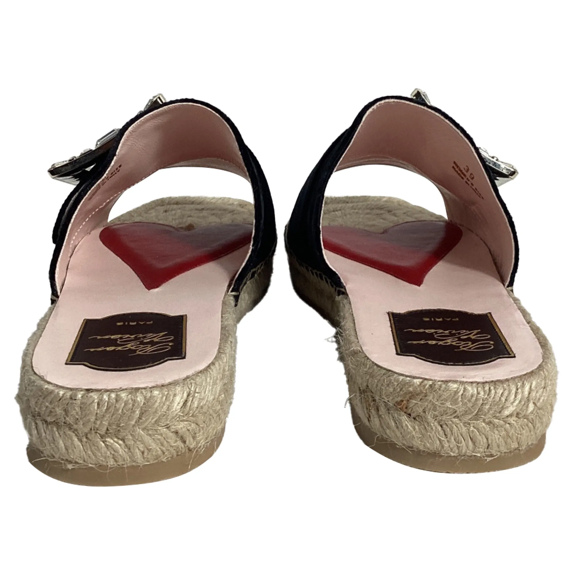 Roger Vivier Strass Espadrille Platform Slides in Black Velvet