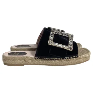 Roger Vivier Strass Espadrille Platform Slides in Black Velvet