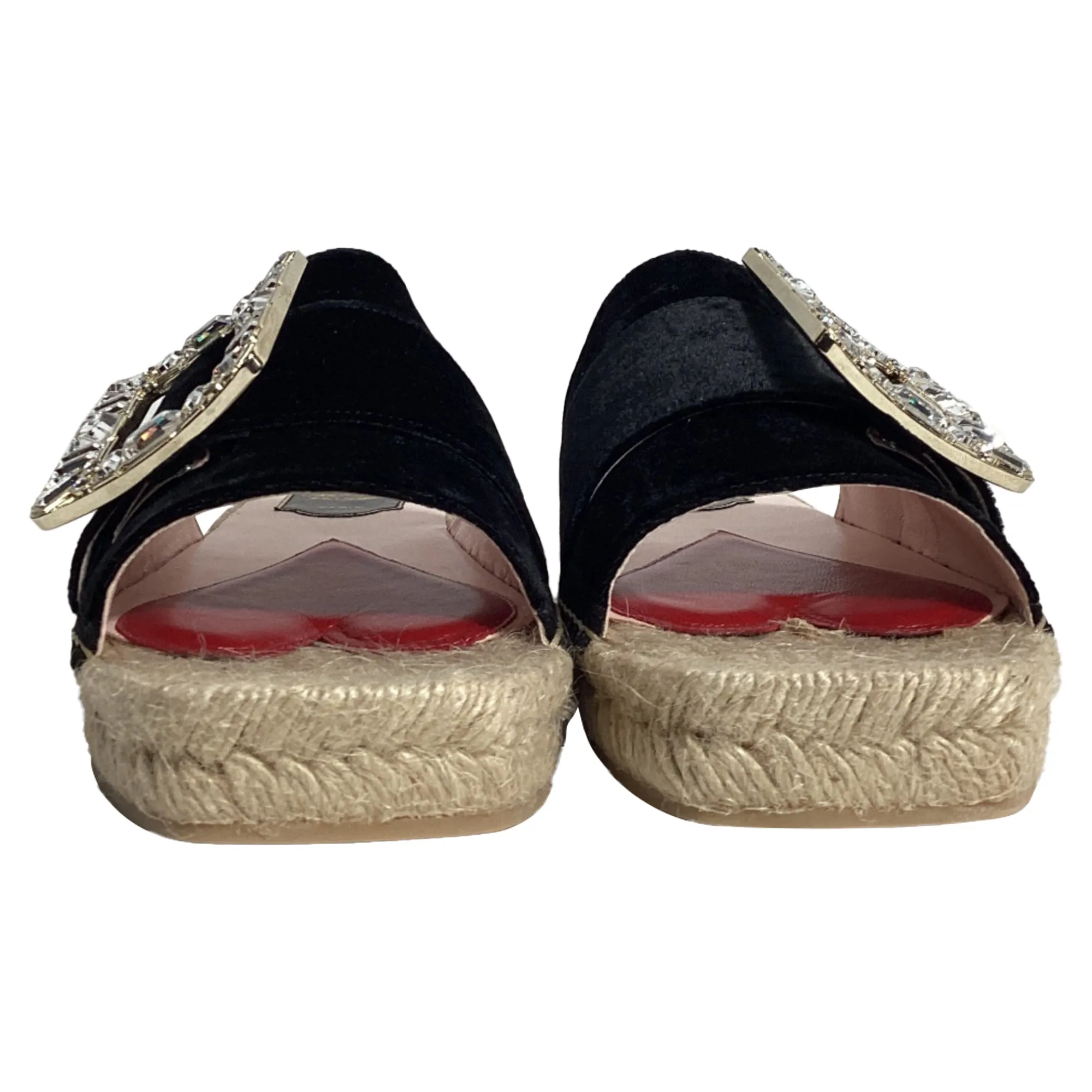 Roger Vivier Strass Espadrille Platform Slides in Black Velvet
