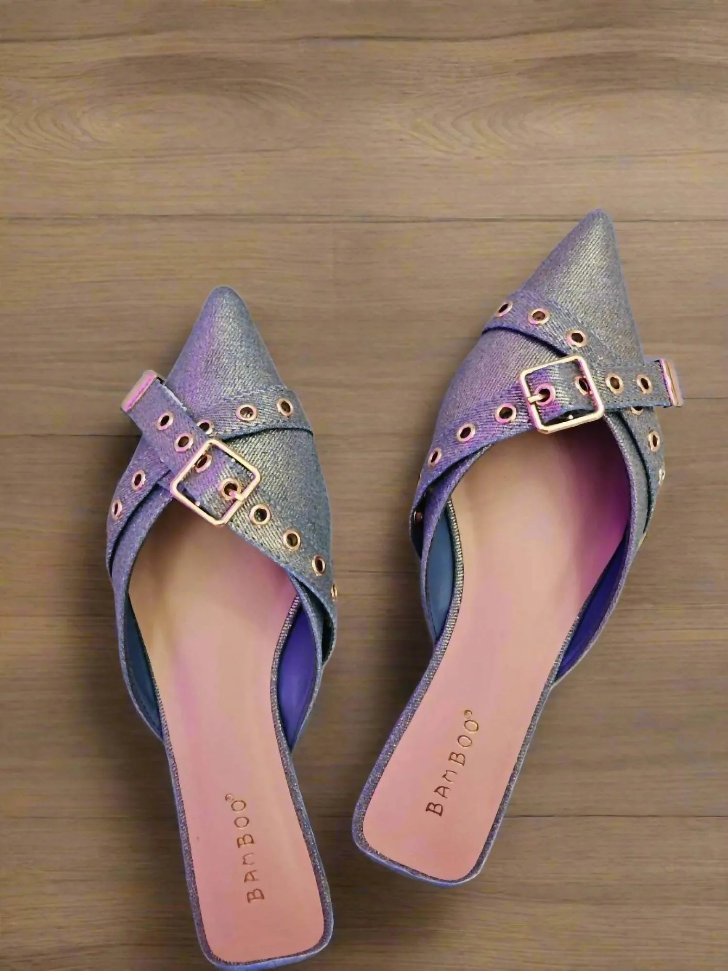 Runway Mules In Golden Denim