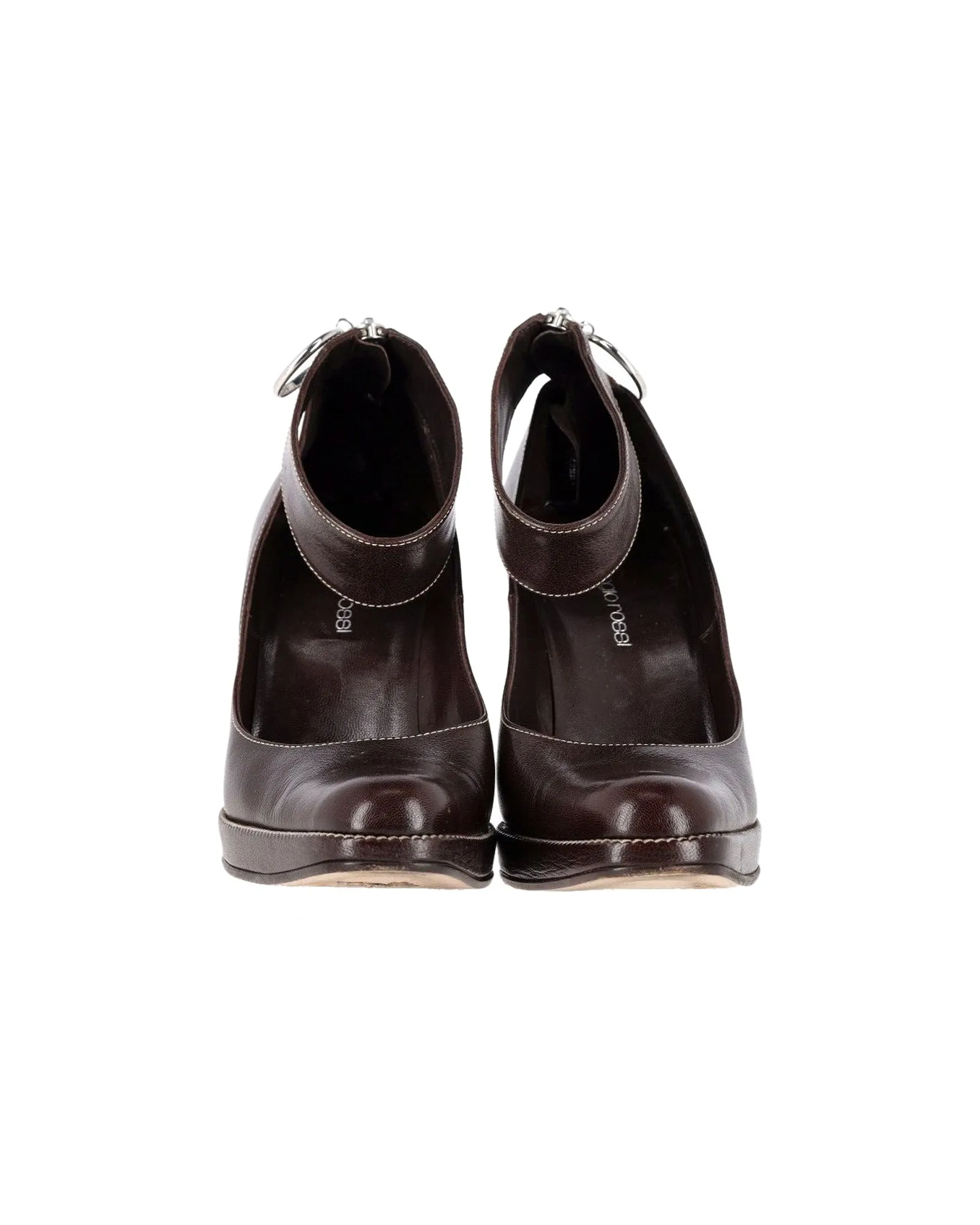 Sergio Rossi Ankle Strap Pumps in Brown Leather