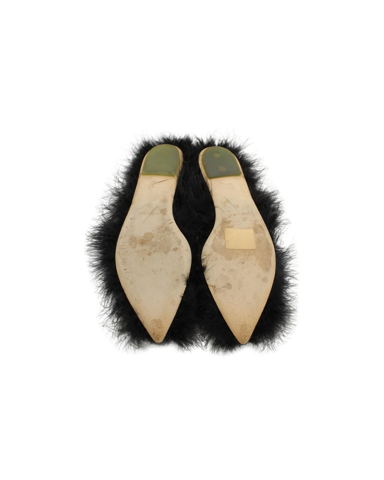 Simone Rocha Fur-Trimmed Slides in Black Leather