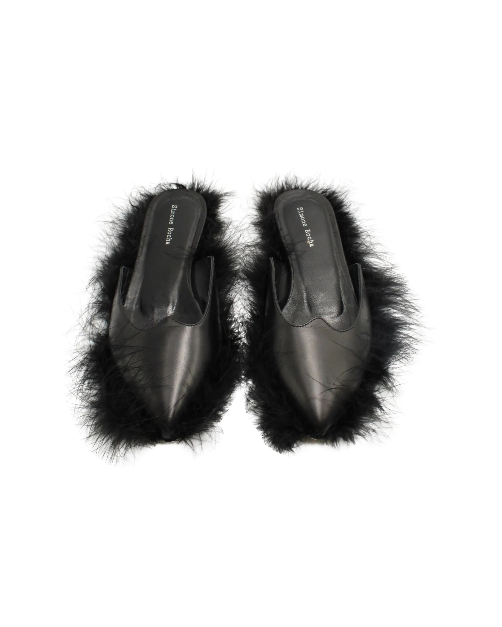 Simone Rocha Fur-Trimmed Slides in Black Leather