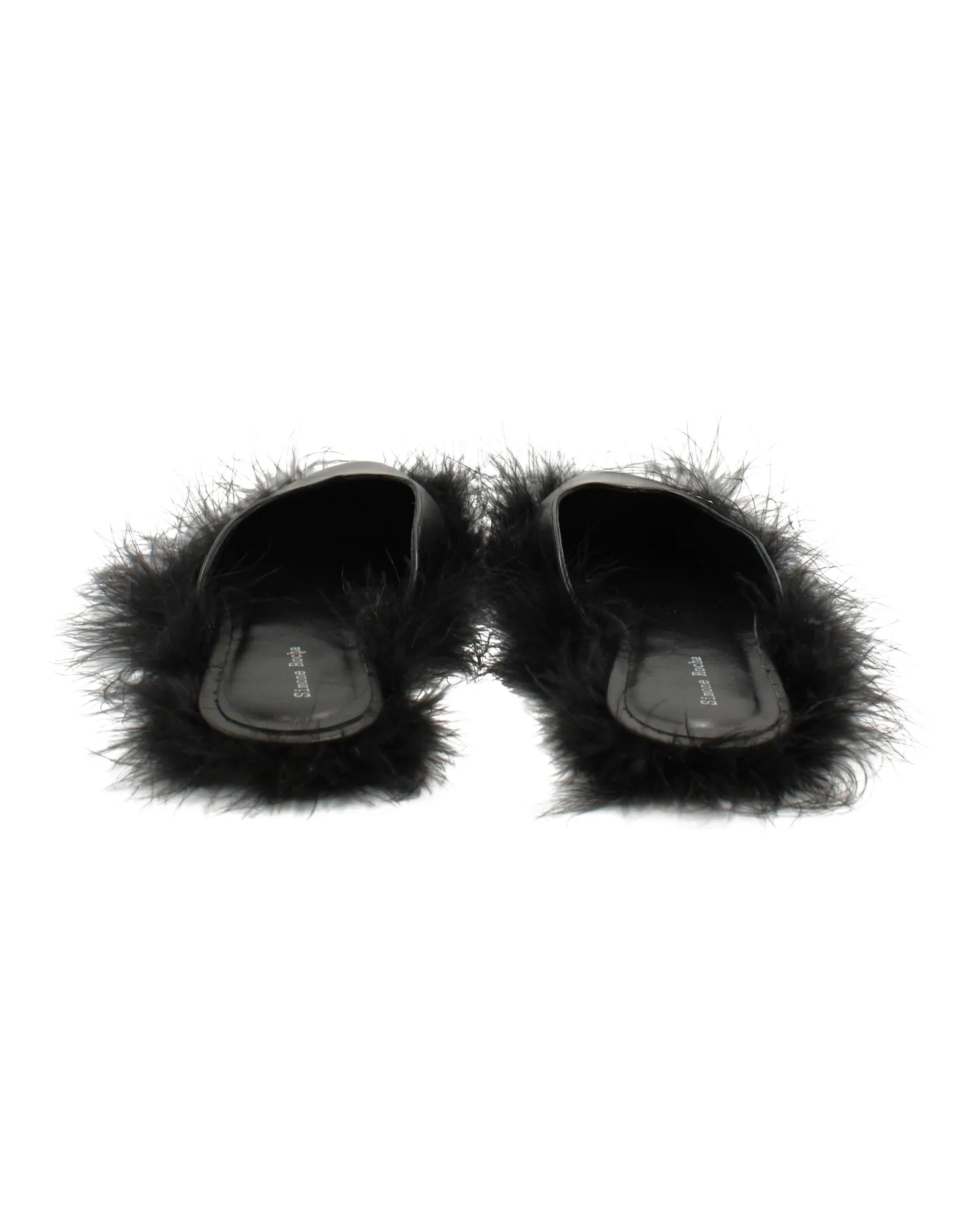 Simone Rocha Fur-Trimmed Slides in Black Leather
