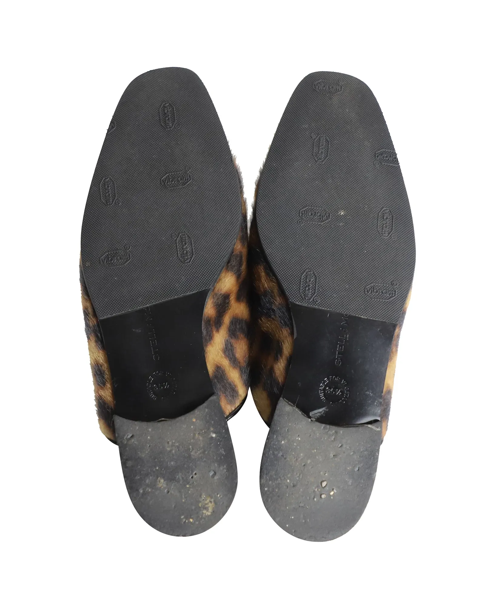 Stella McCartney Leopard Print Mules in Brown Faux Fur