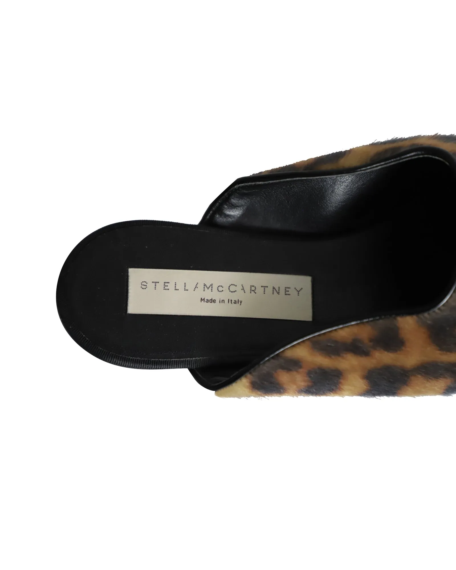 Stella McCartney Leopard Print Mules in Brown Faux Fur