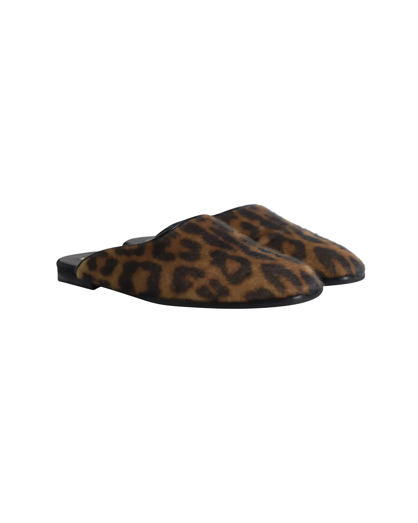 Stella McCartney Leopard Print Mules in Brown Faux Fur