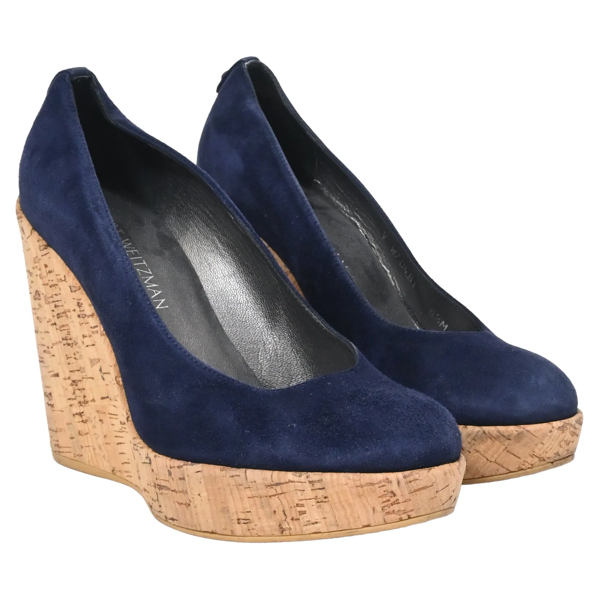 Stuart Weitzman Corkswoon Wedge Pumps in Navy Blue Suede