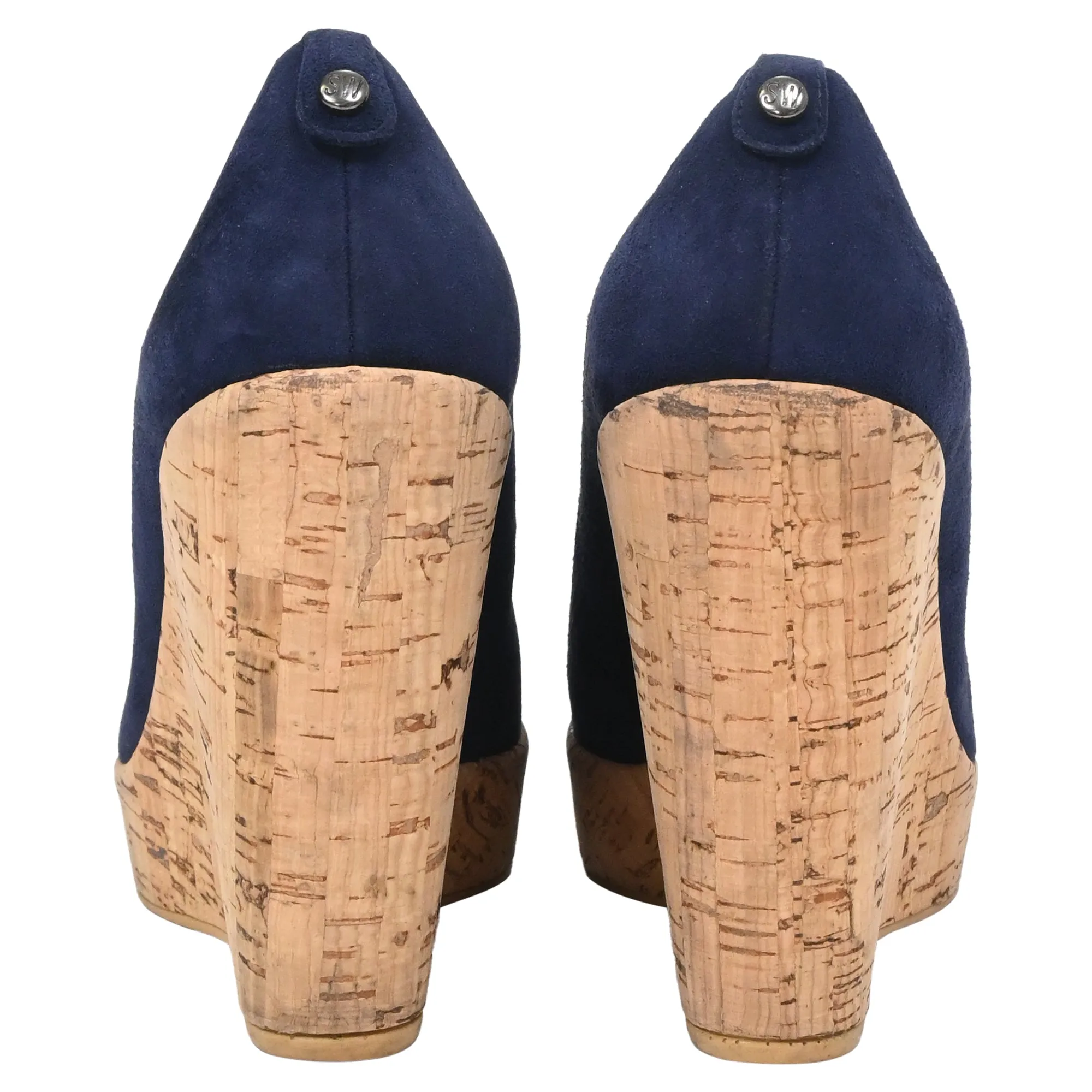 Stuart Weitzman Corkswoon Wedge Pumps in Navy Blue Suede