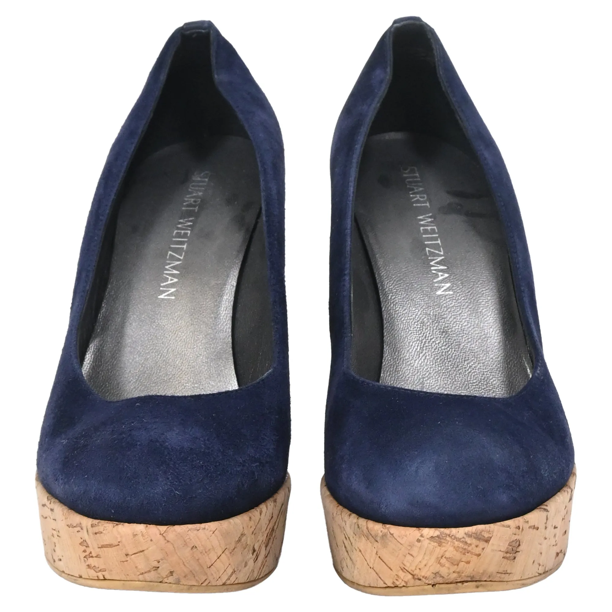 Stuart Weitzman Corkswoon Wedge Pumps in Navy Blue Suede