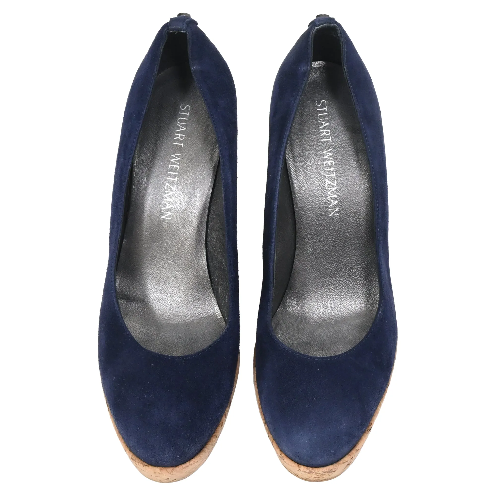 Stuart Weitzman Corkswoon Wedge Pumps in Navy Blue Suede