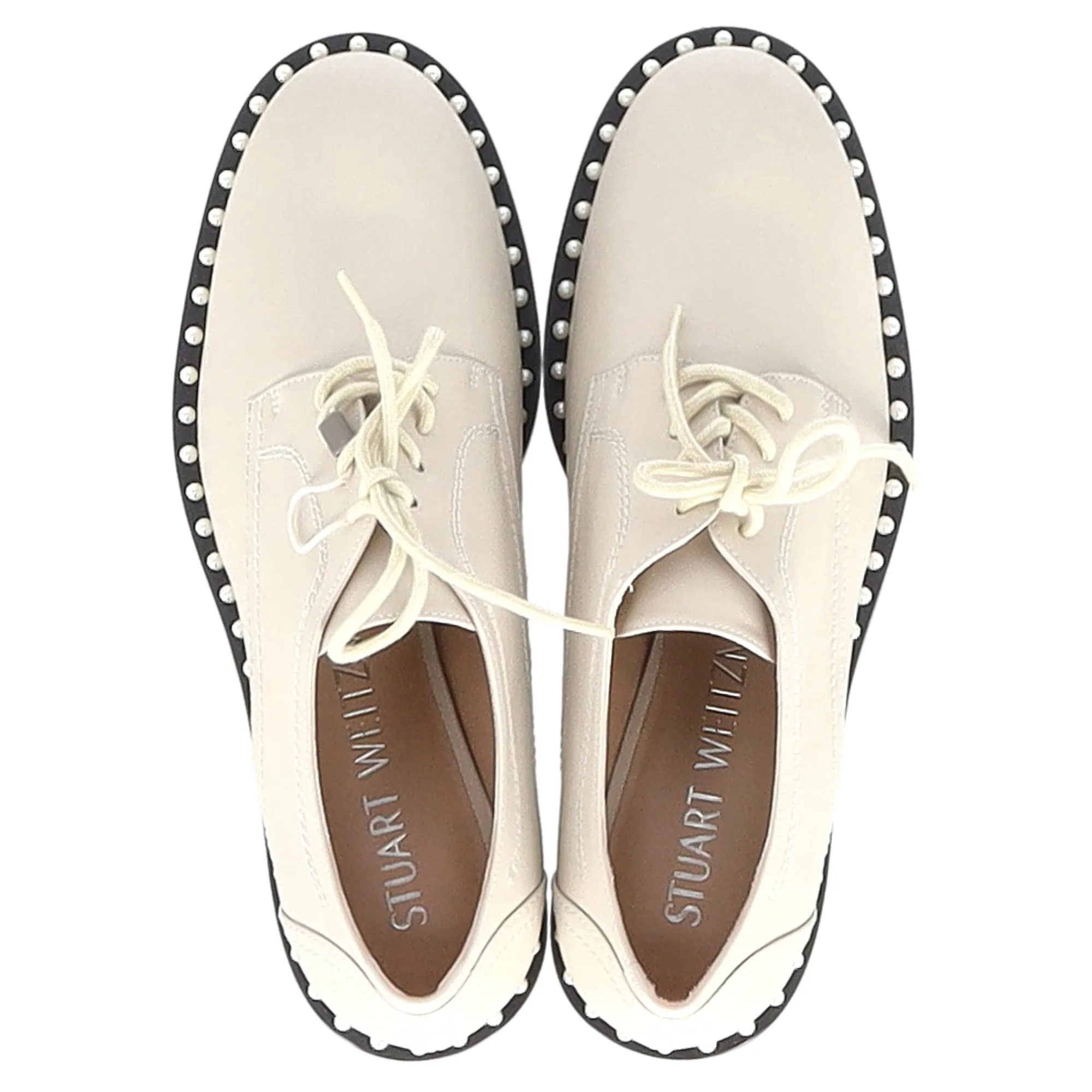 Stuart Weitzman Pearl Accent Brogues in Nude Leather