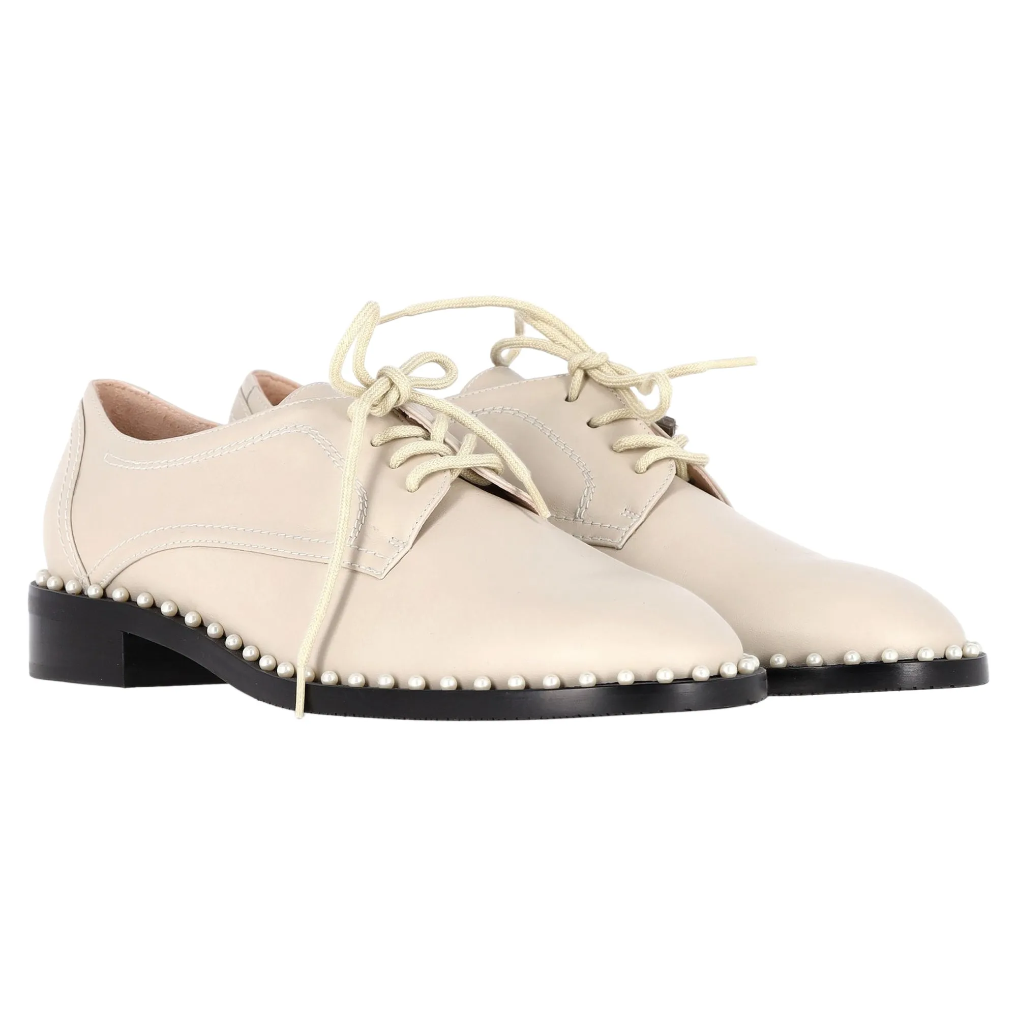 Stuart Weitzman Pearl Accent Brogues in Nude Leather