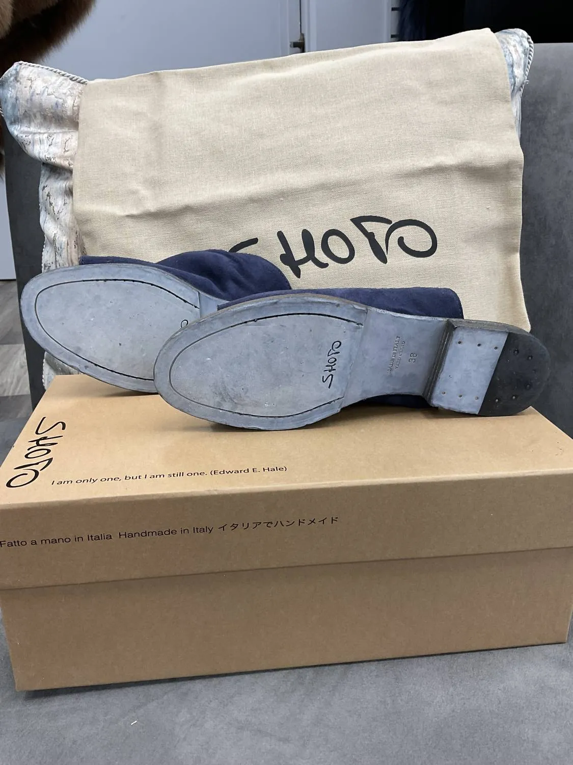 Suede Navy Slides