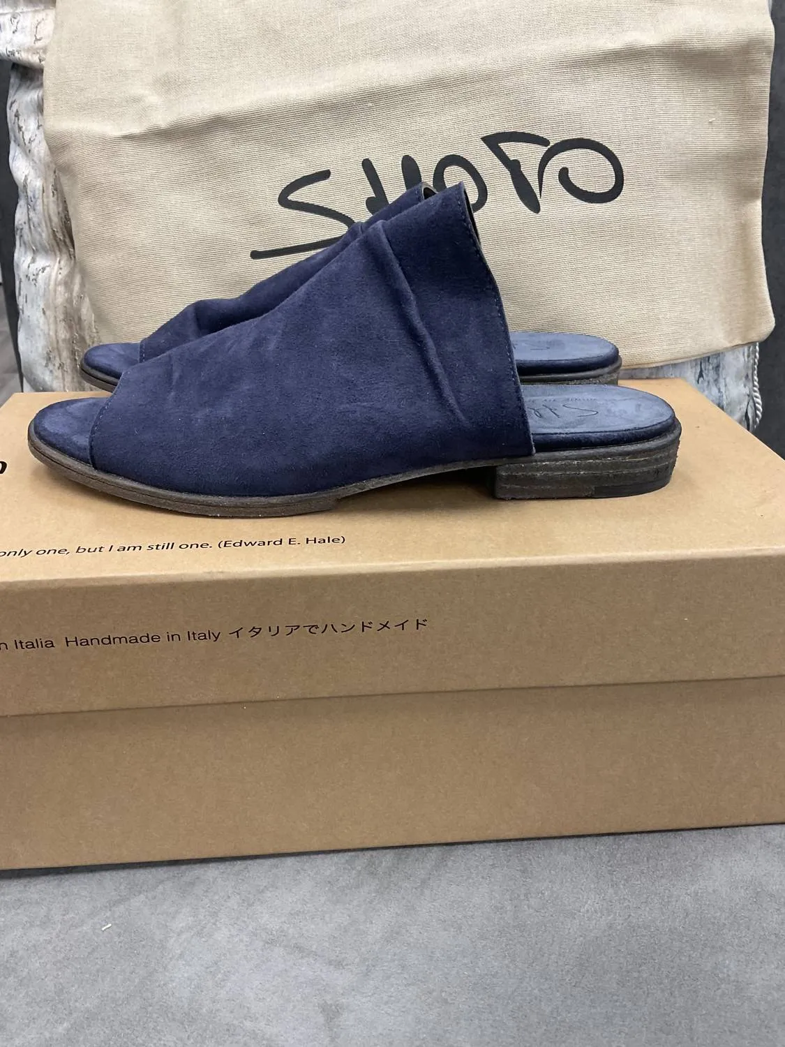 Suede Navy Slides