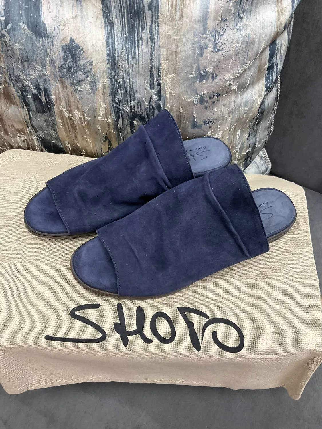 Suede Navy Slides